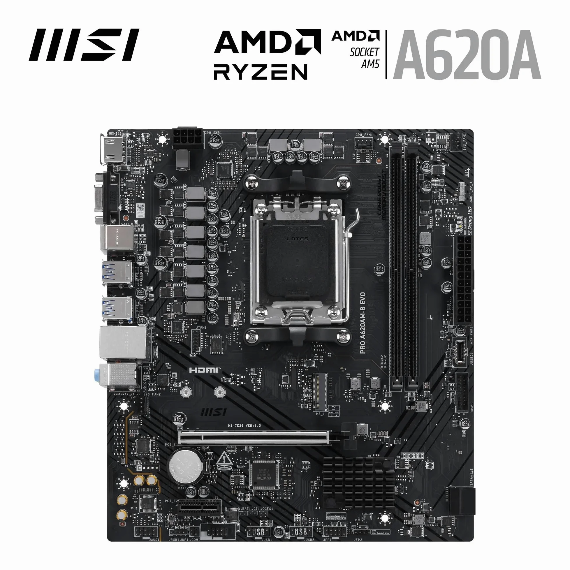 MSI Pro A620AM-B EVO AM5 MB - Mainboard - AMD Sockel AM5 (Ryzen Zen4) (7E36-001R)