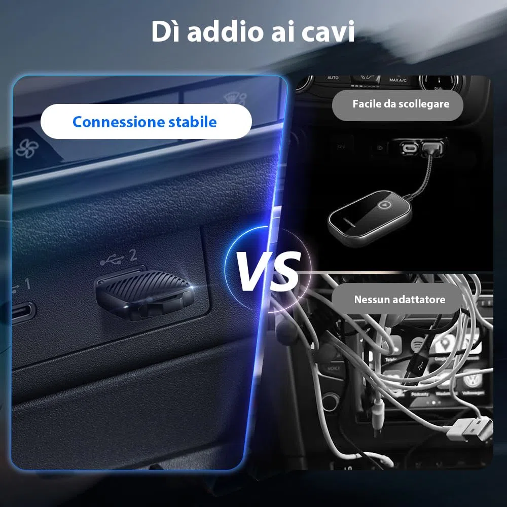 Adattatore wireless 2 in 1 per auto CarPlay e Android, mini dongle Plug & Play con USB-A e USB-C, converte CarPlay cablato in wireless, compatibile con iPhone e Android, Cars 2016+