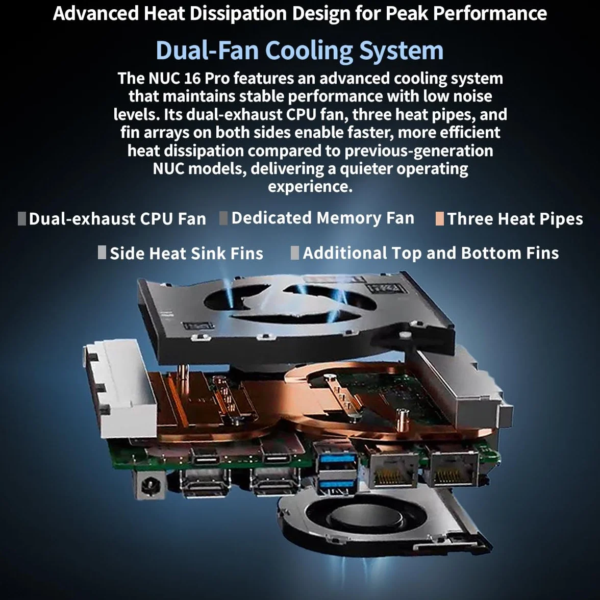 NUC 16 Pro Mini PC: Intel Core Ultra 7 356H, Intel Arc Graphics, 128GB DDR5 Support, Dual M.2 PCIe SSD, Quad 4K Display,Dual 2.5G LAN,Wi-Fi 7, Nero, per Business & Content Creation(sistema Barebone)