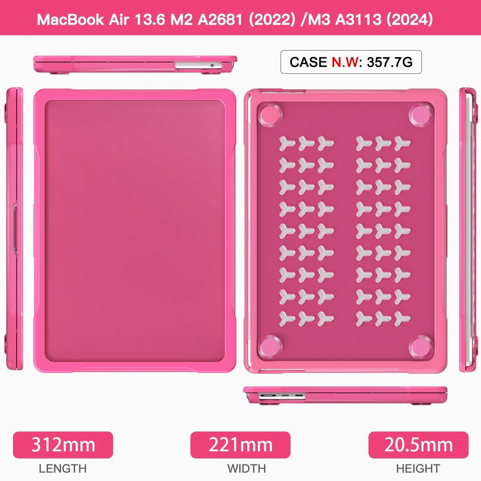 Custodia protettiva per tablet PC compatibile con MacBook Air 13,6 pollici Custodia 2022 2024 Release M3 A3113 M2 A2681, custodia protettiva rigida a doppio strato TPU paraurti compatibile con MacBook