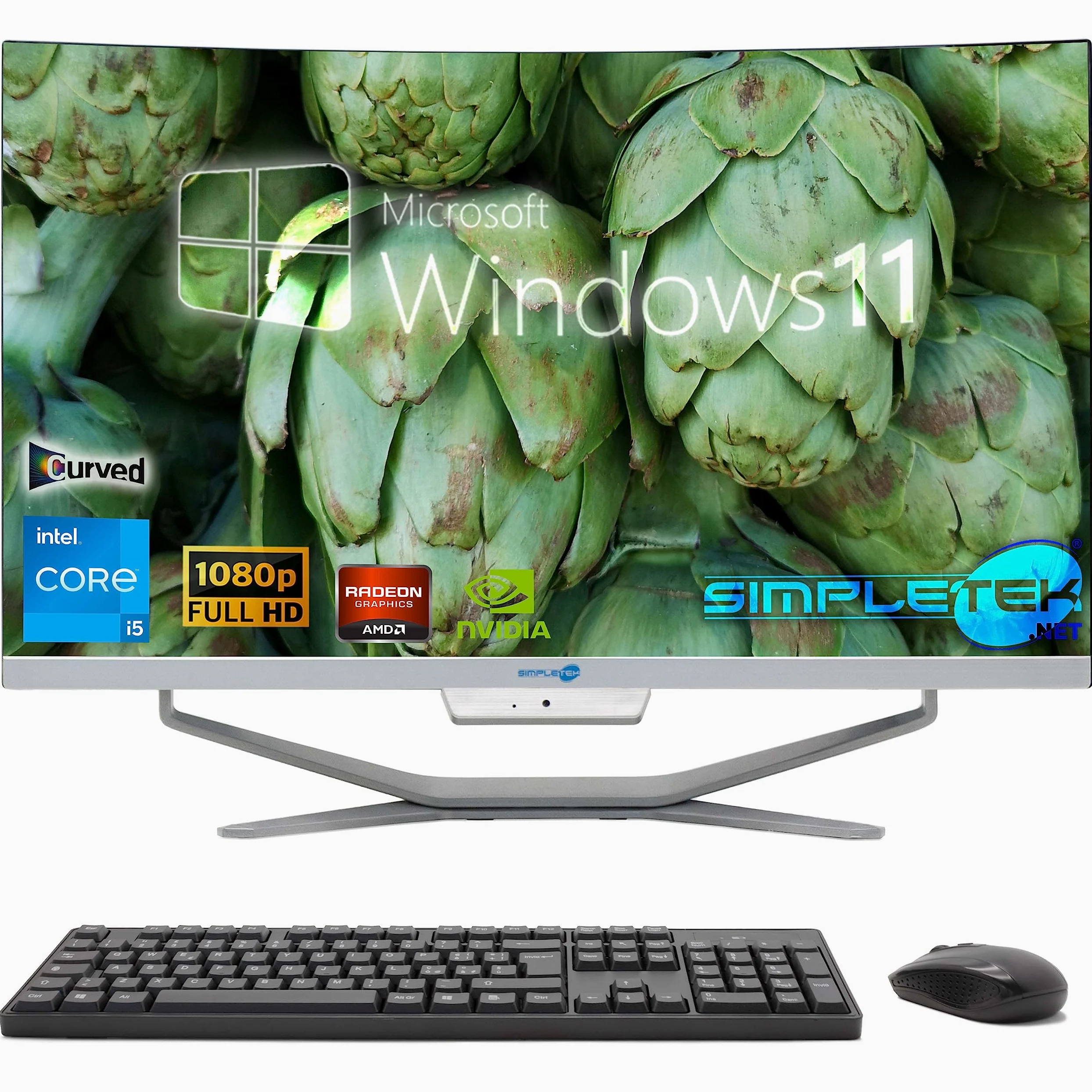 SIMPLETEK - PC All in One con Schermo Curvo 24" Core i5 | Windows 11 Pro | 8GB RAM SSD 480GB | Ideale per Ufficio, Scuola, Casa