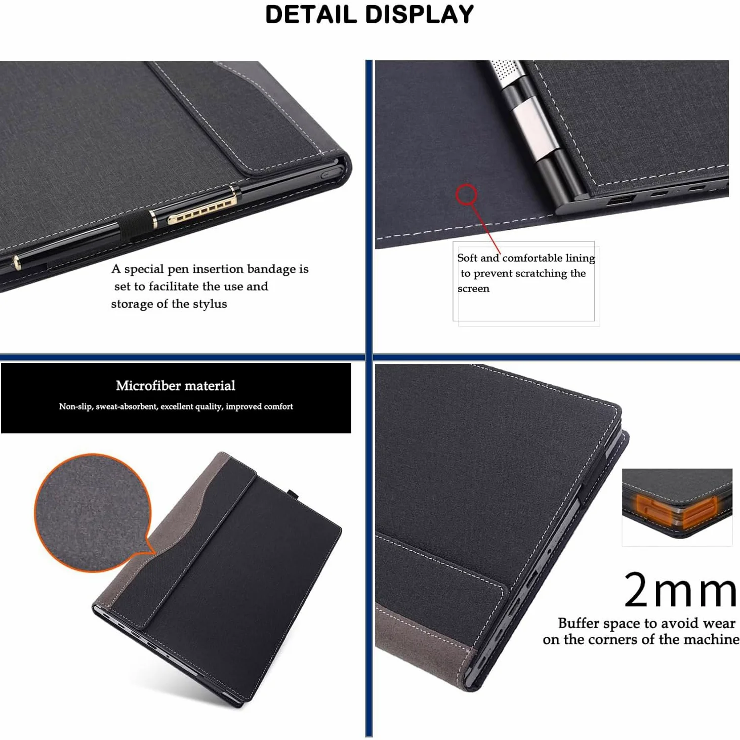 Custodia per laptop 2023 per Lenovo IdeaPad Flex 5 14ALC7 14IAU7 14IRU8 14ABR8 14ABR8 custodia protettiva 2 in 1 in pelle PU con portapenne e foro per la dissipazione del calore (grigio scuro)