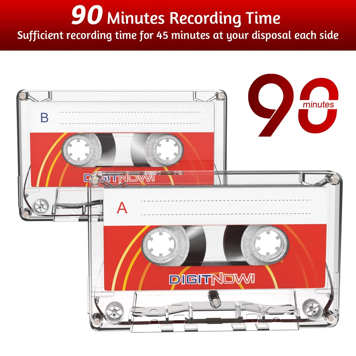 Nastro audiocassetta vuoto, tempo di registrazione 90 minuti, basso rumore e alta potenza, dettatura, registrazione MP3 su nastro vuoto, confezione da 5