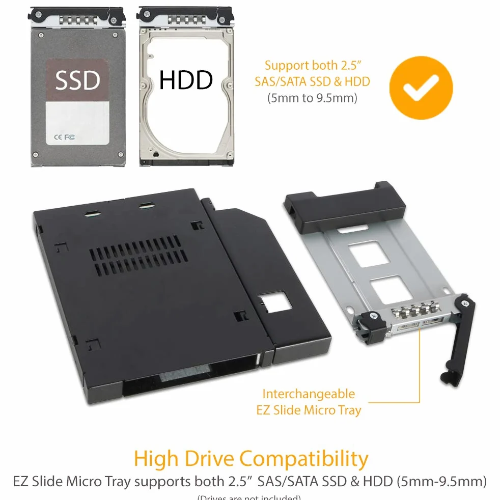 ICY DOCK Adattatore caddy SSD/HDD con rack rimovibile, custodia rack per SSD/HDD 2,5' SATA Hot-Swap per alloggiamento unità ottica sottile CD/DVD-ROM 12,7 mm ODD o FDD - ToughArmor MB411SPO-B