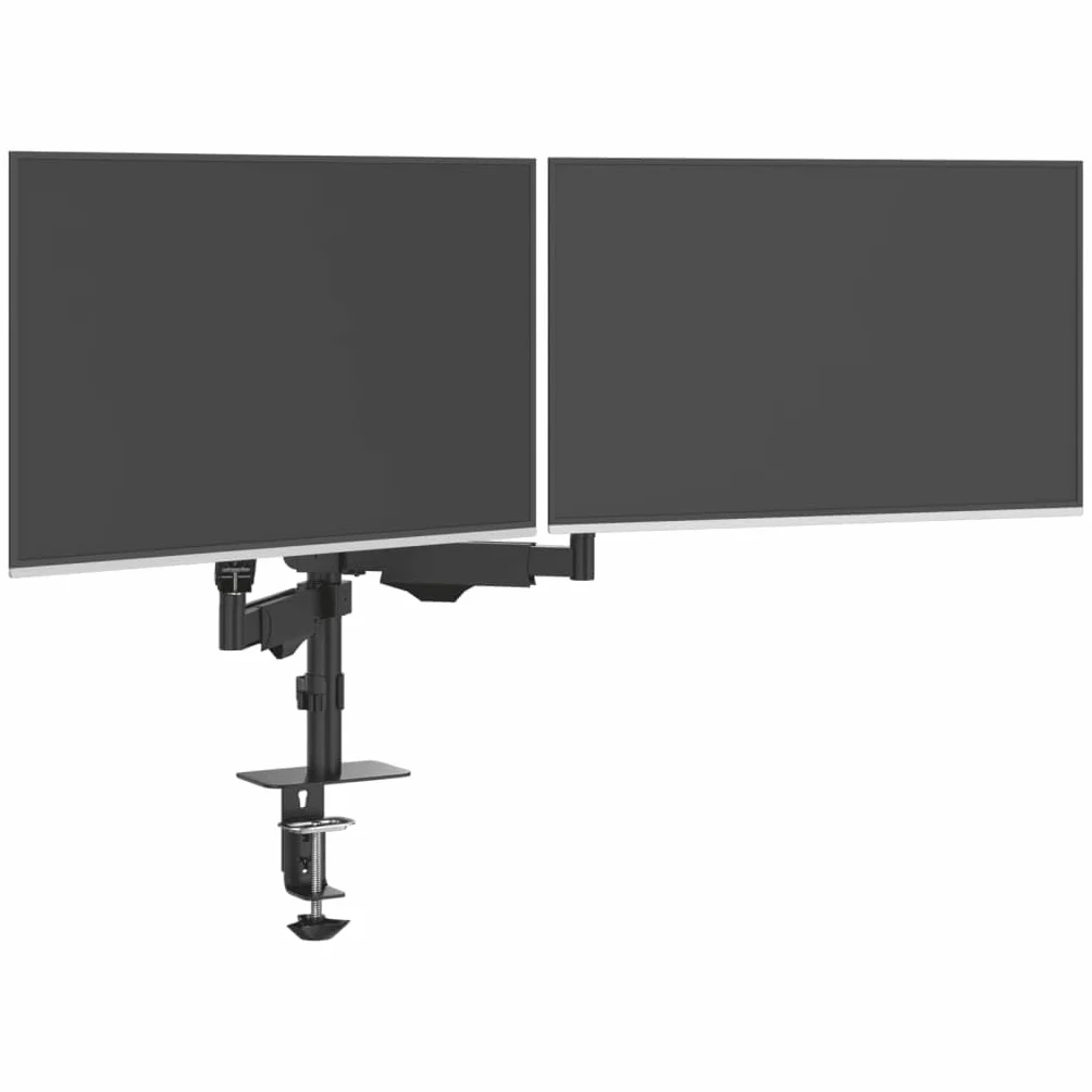 Doppio braccio monitor per max 27 pollici molla a gas 20 kg | VESA 75 x 75, 100 x 100, acciaio, morsetto a C, passacavi, rotazione a 360 gradi