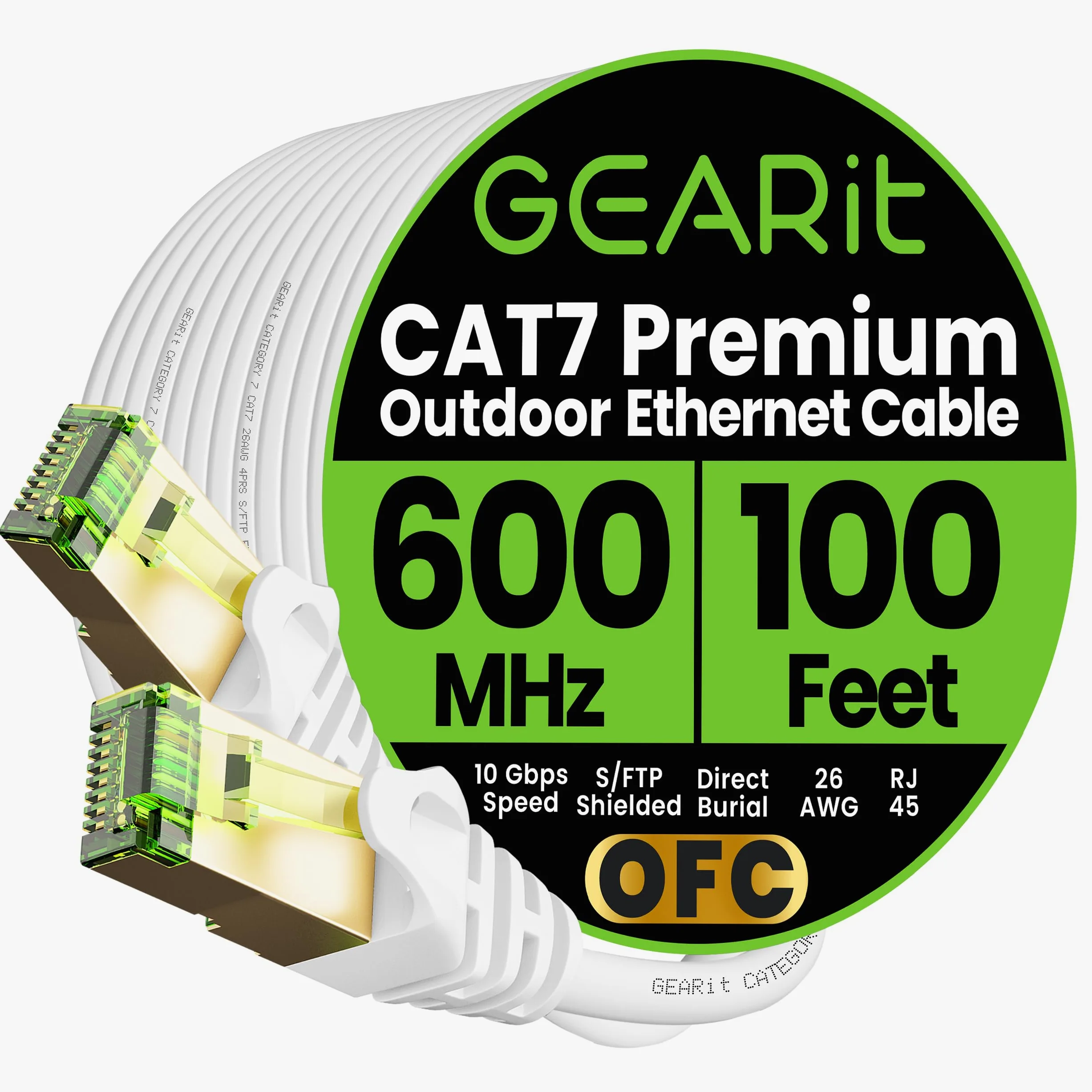 GearIT Cavo Ethernet per esterni Cat7 (30,5 m) SFTP schermato Foil Twisted Pair, rame puro, LLDPE, impermeabile, sepoltura diretta, In-terra, resistente ai raggi UV, POE, rete, LAN, Internet, Cat