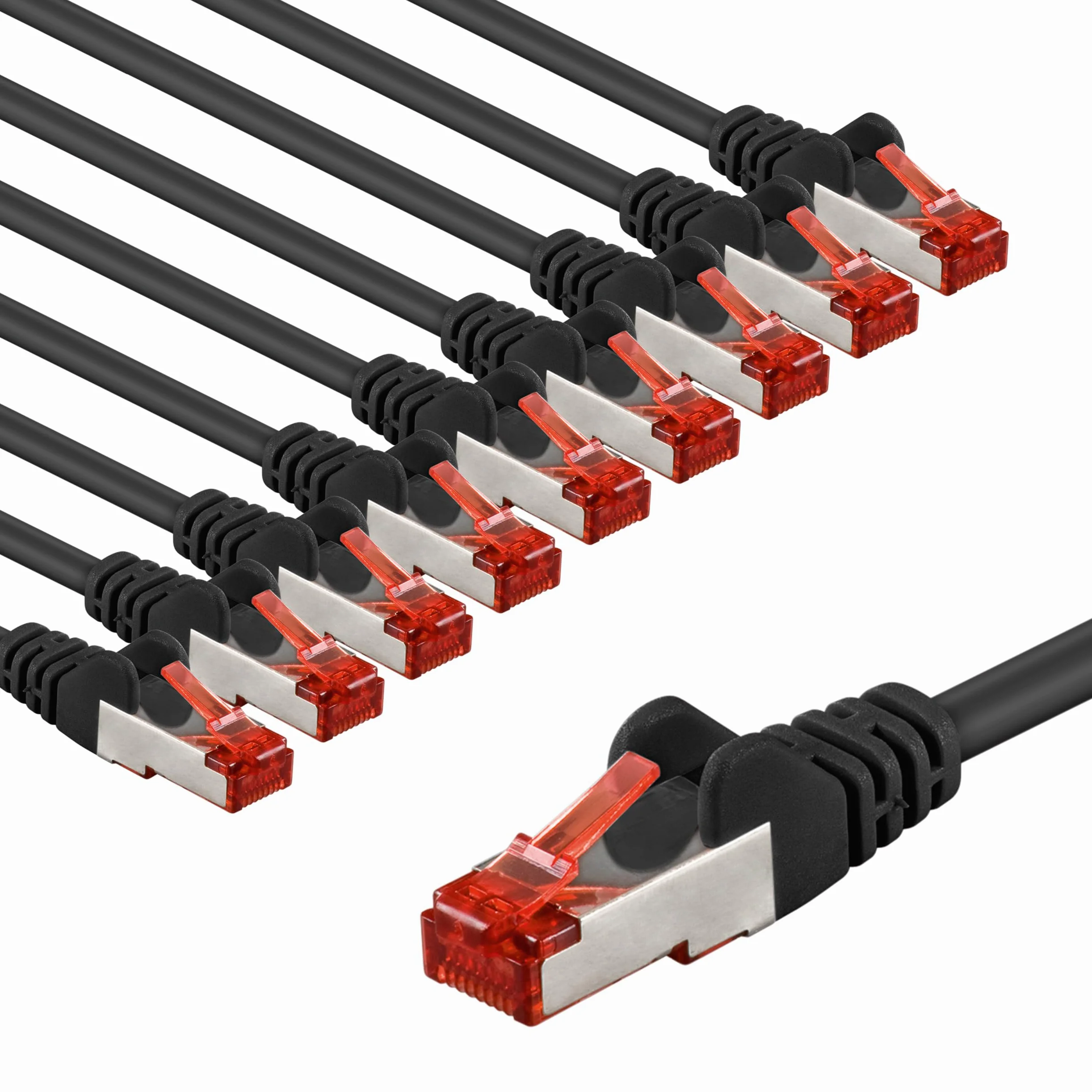 goobay 65981 - Cavo di rete CAT6 in set/cavo patch schermato S/FTP/CU Ethernet, PiMF, LSZH/Cat 6 da 10 Gbit/nero, 10 x 5 m