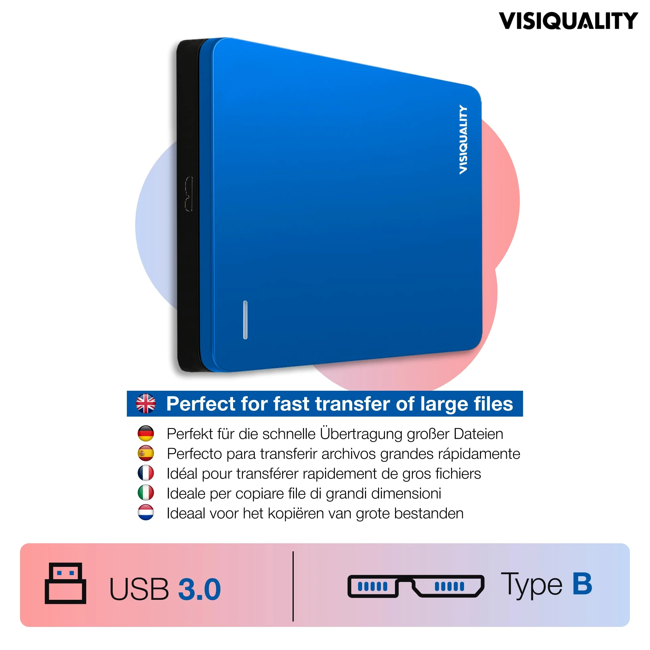Hard disk esterno ad alta velocità da 750 GB, USB 3.0, disco rigido esterno, compatibile con Windows/Mac, Plug & Play, giochi per PS4 e Xbox, compatto, disponibile in 3 colori (blu)