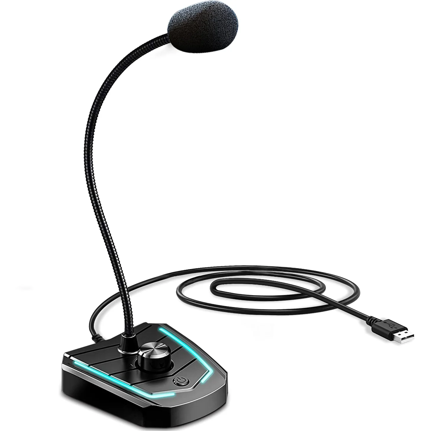 Microfono USB,Microfono a Condensatore per PC/Laptop/PS4, con Interruttore del Volume e Jack per Cuffie da 3,5 mm,per Registrazione/Podcasting/Youtube/Gaming,con Luce a LED