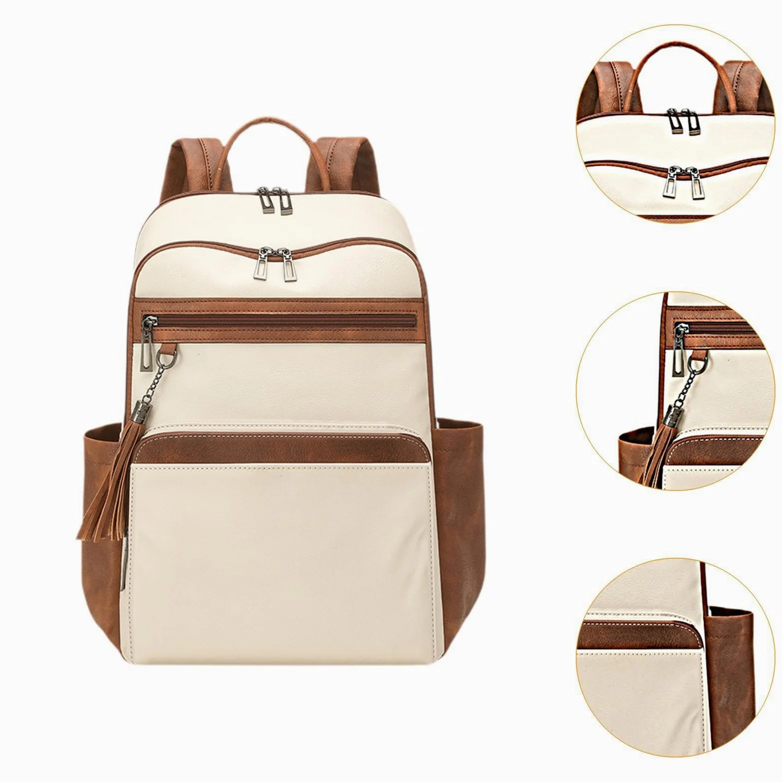 Zaino da Viaggio, Borsa per Il Weekend, Zaino per Viaggiare, per Pendolarismo, per Spostamenti Quotidiani, Bianco Marrone