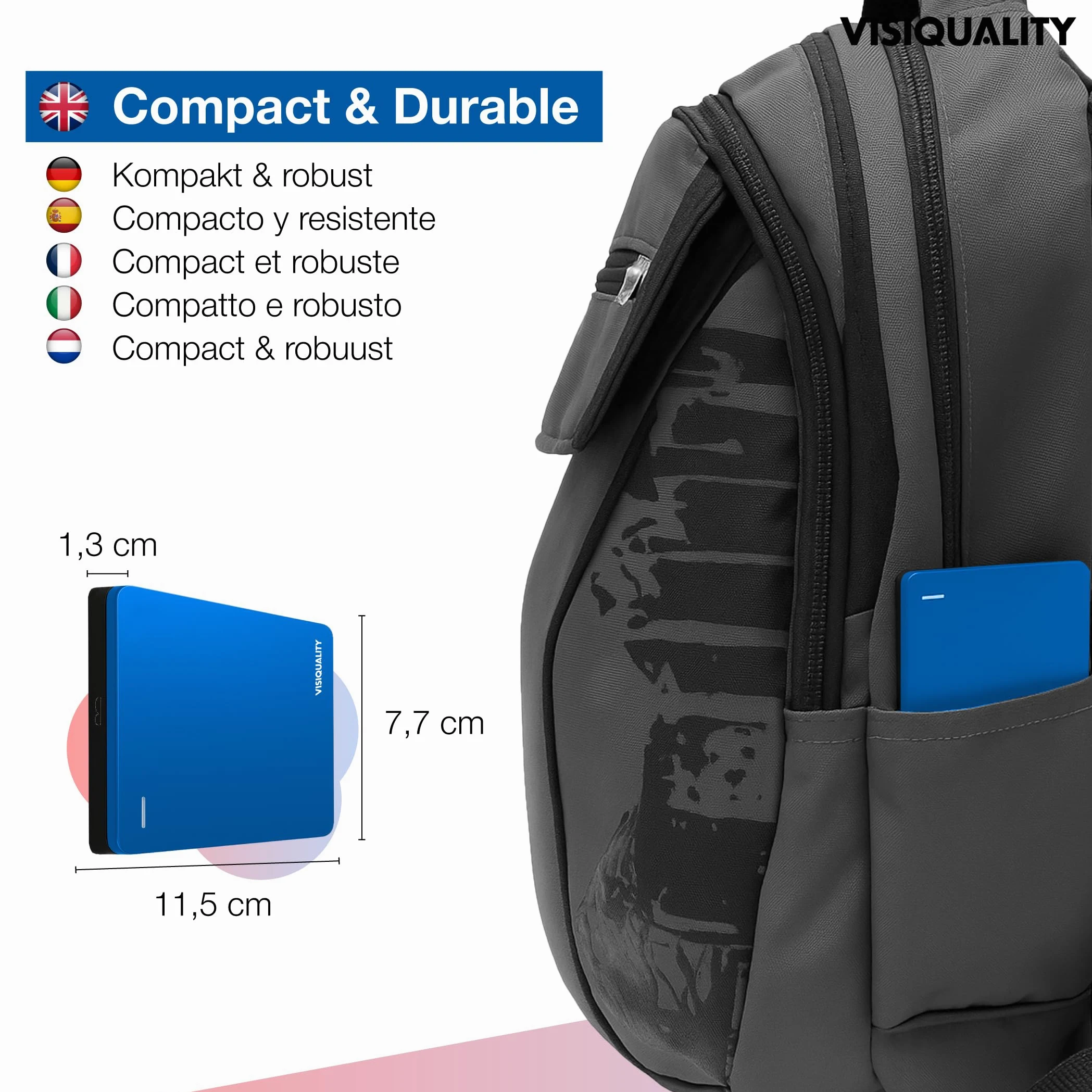 Hard disk esterno ad alta velocità da 750 GB, USB 3.0, disco rigido esterno, compatibile con Windows/Mac, Plug & Play, giochi per PS4 e Xbox, compatto, disponibile in 3 colori (blu)