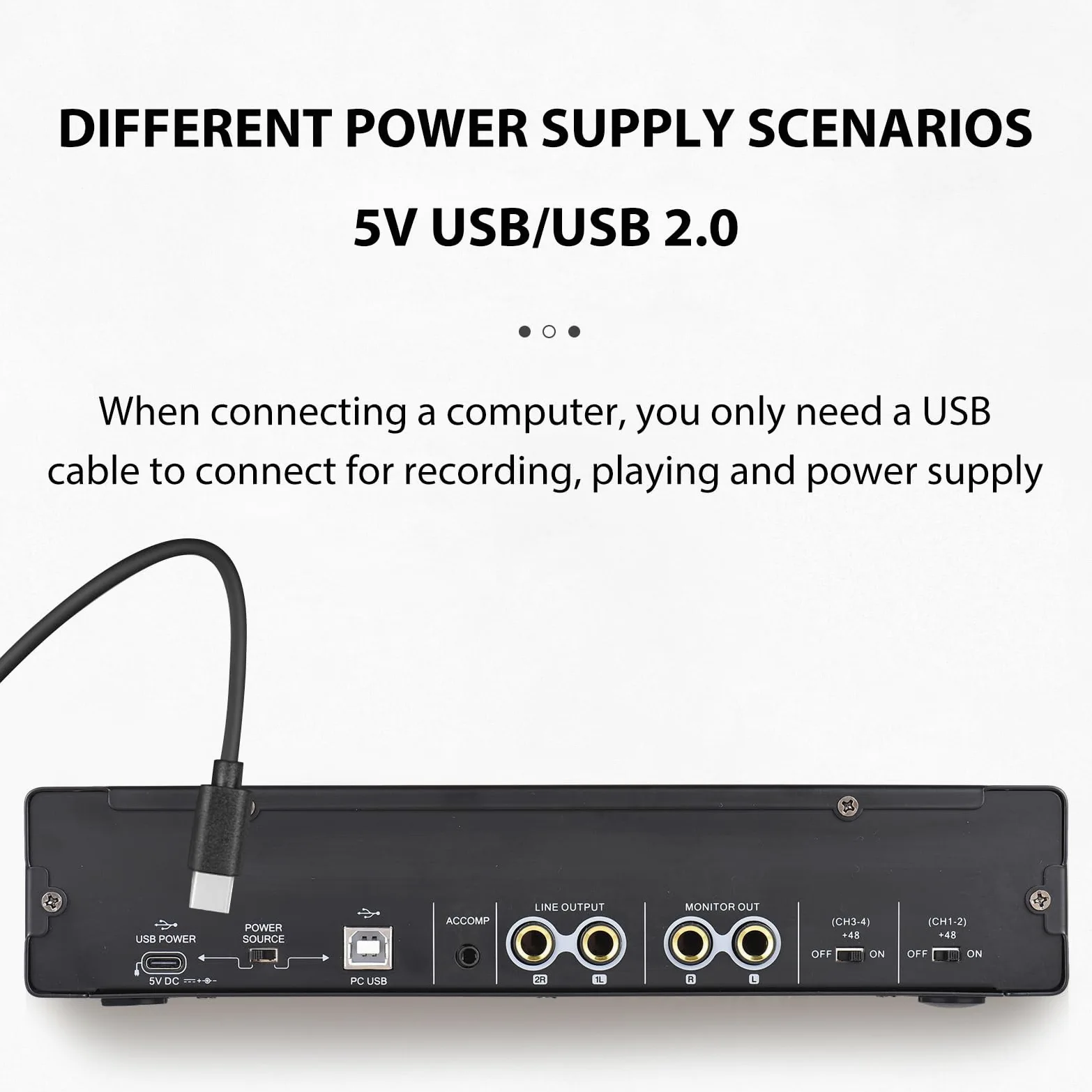 HXBER Scheda audio di registrazione a 4 canali con interfaccia audio senza driver, scheda audio USB da 4 pollici a 4 uscite, 24 bit/192 kHz, alimentatore phantom 48 V per registrazione professionale