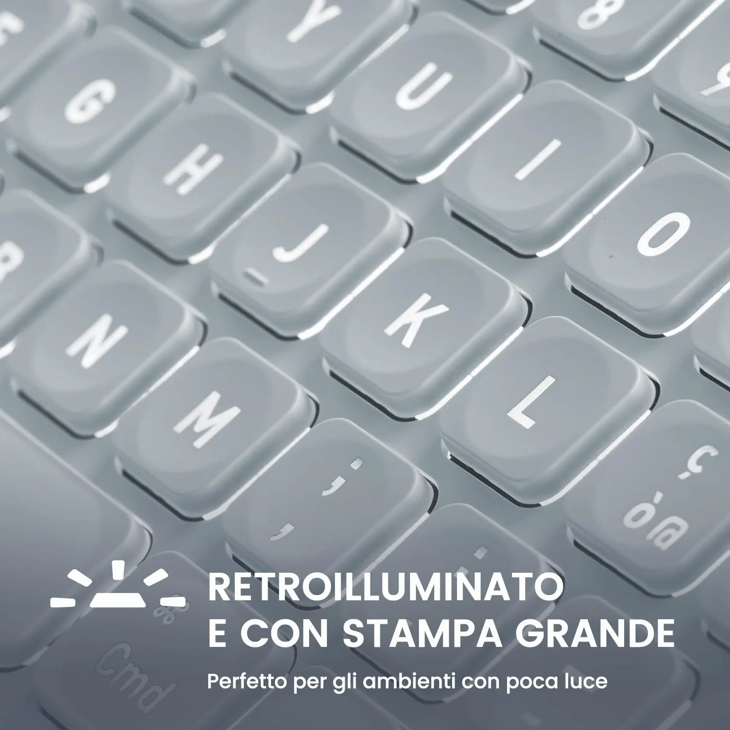 Perixx PERIBOARD-832M Tastiera Wireless Mini Retroilluminata, Bluetooth 5.1, Tasti a Forbice, Ricarica USB-C, Compatibile con macOS 11.2.1+, Layout Italiano QWERTY, Bianco