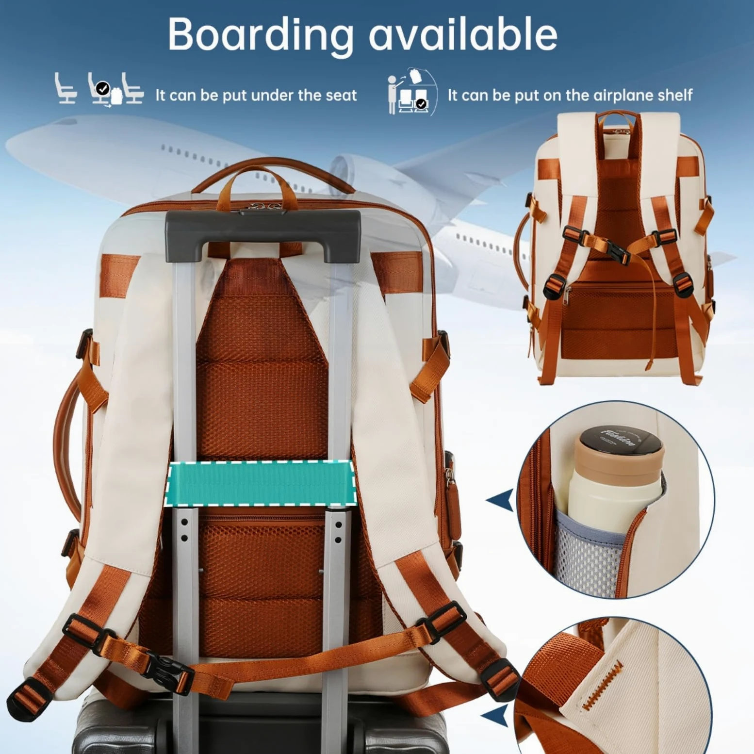 Zaino da Donna per Laptop di Grande capacità, Viaggio in Stile Semplice Affari, Lavoro E Uso Quotidiano-Beige