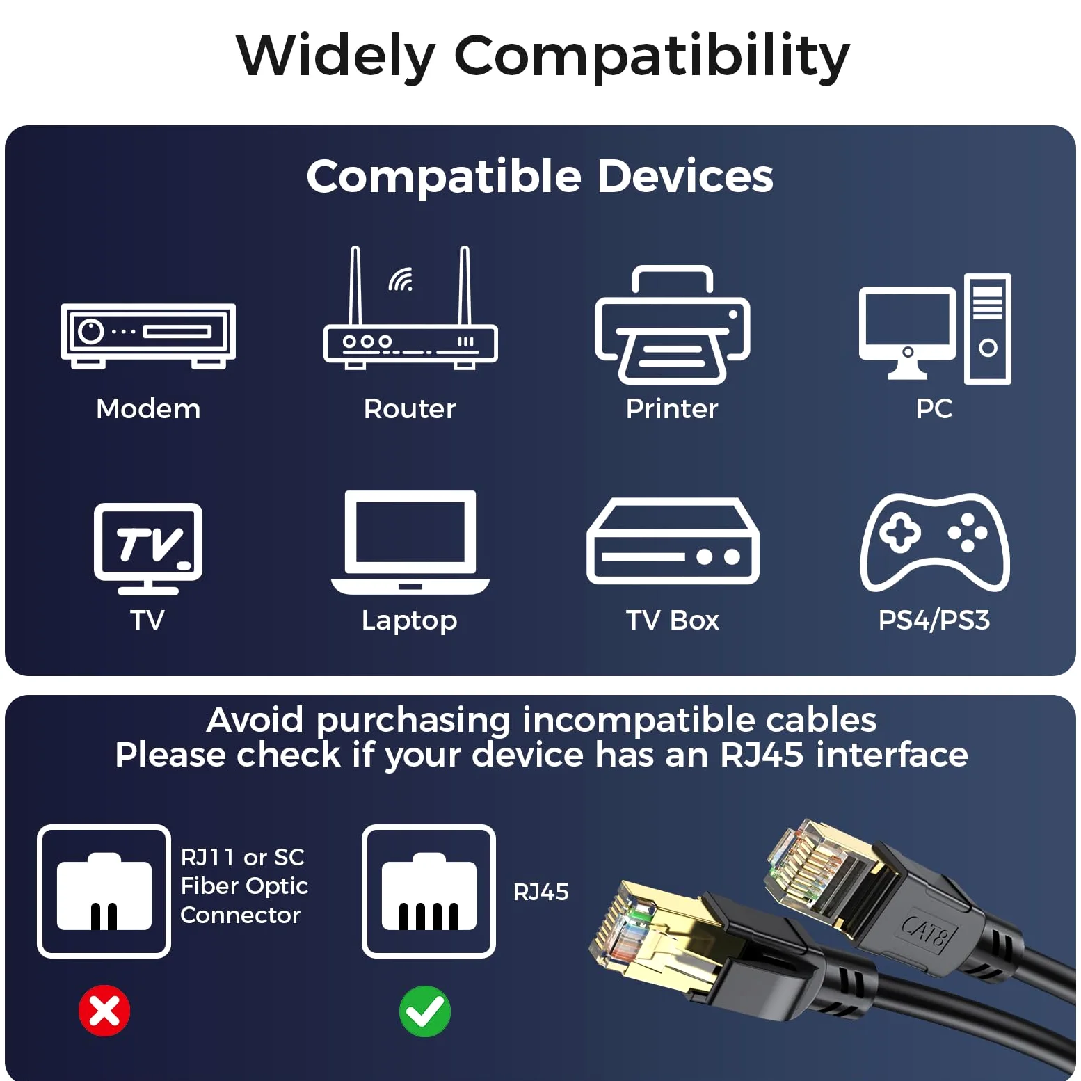 Cavo Ethernet Cat 8 50 metri, cavo patch LAN ad alta velocità per reti pesanti 20Gbps 2000Mhz con connettore RJ45 placcato oro