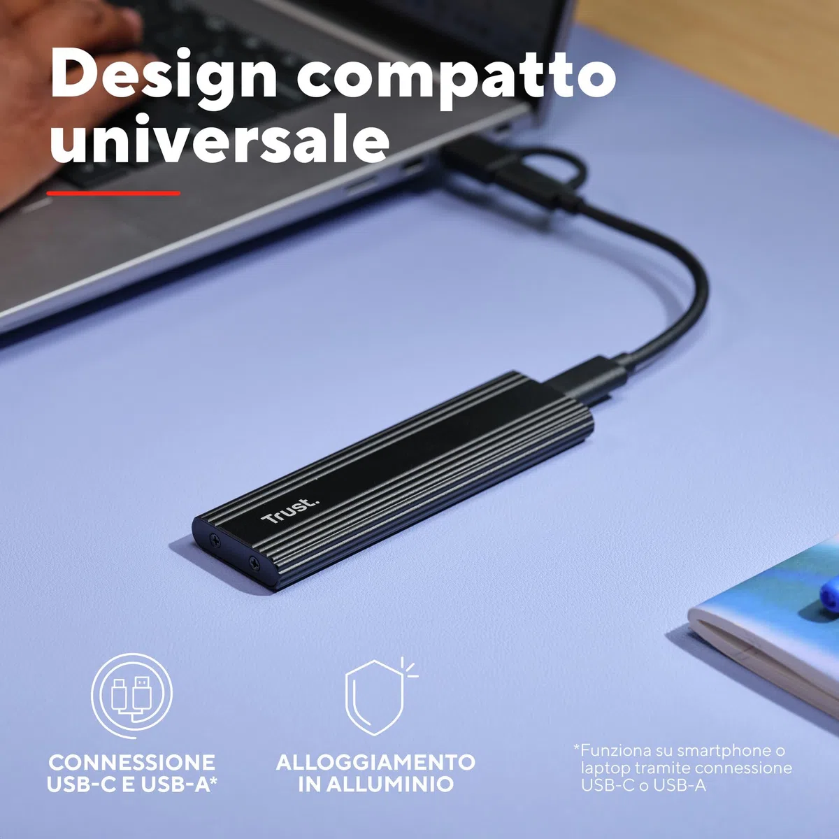 Trust Case SSD M.2 NVMe USB-C 10Gbps, Custodia Hard Disk Esterno 4TB, Compatibile con 2230 2242 2260 2280 FAT32/NTFS/EXT4/exFAT/APFS, Enclosure Portatile Adattatore SSD M2 NVMe USB M / M & B Key