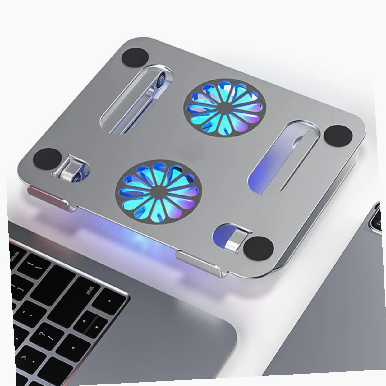 Artibetter Supporto Raffreddamento Laptop in Lega di Alluminio Doppia Ventola, Altezza Regolabile e Struttura Robusta per Laptop e Tablet Fino a 17,3 Pollici
