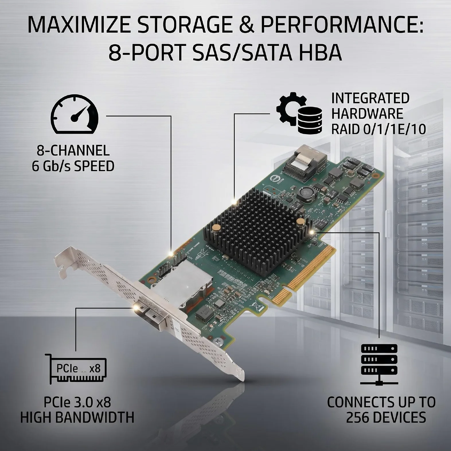 Scheda Controller HBA PCIe da 6 Gb/s, Scheda di Espansione SATA SAS a 8 Porte per Server