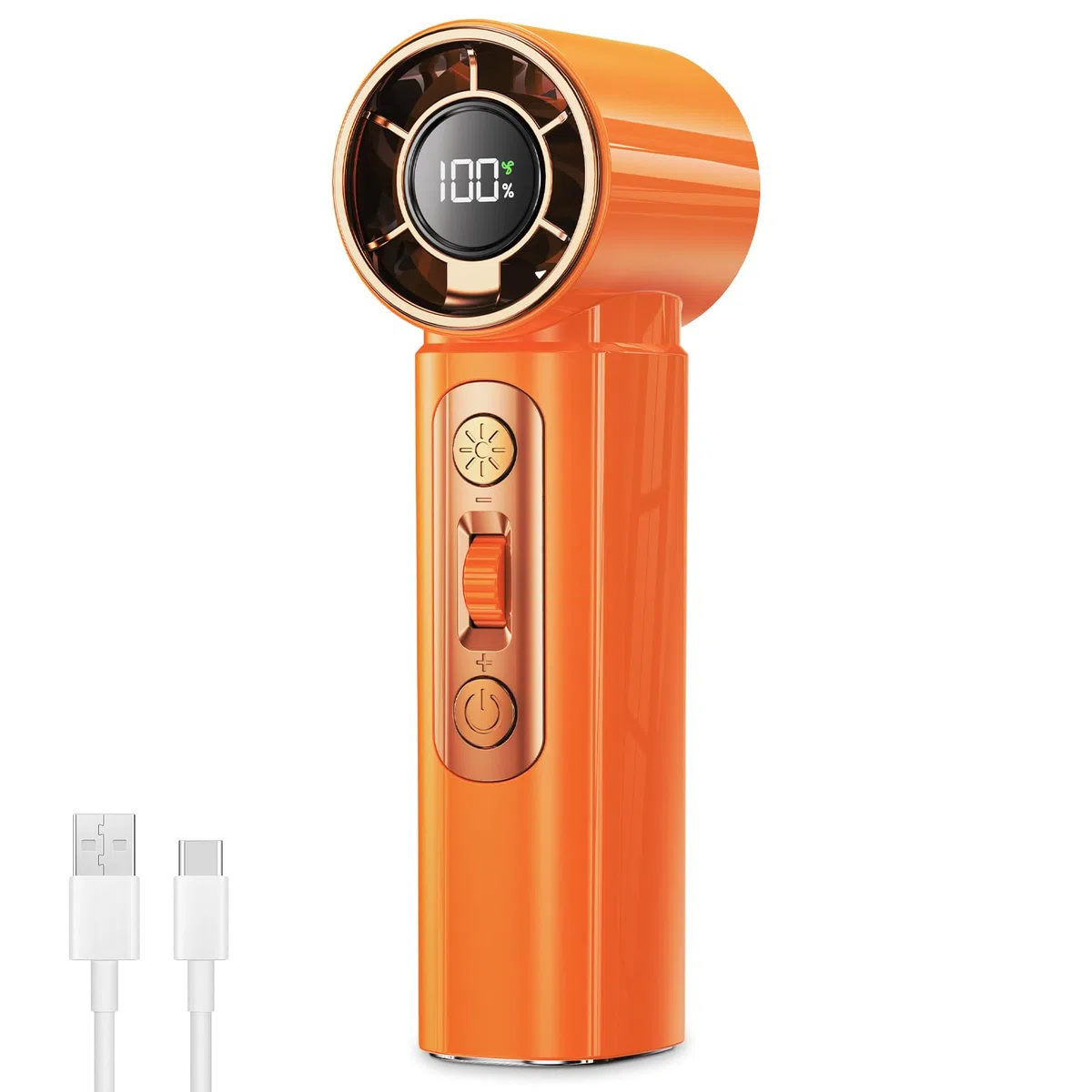 Ventilatore Portatile a Mano 3000mAh, Mini Ventilatore USB Ricaricabile con 100 Velocità, Luce LED Integrata, Ventilatore Compatto per Estate, Viaggio, Outdoor e Uso Quotidiano