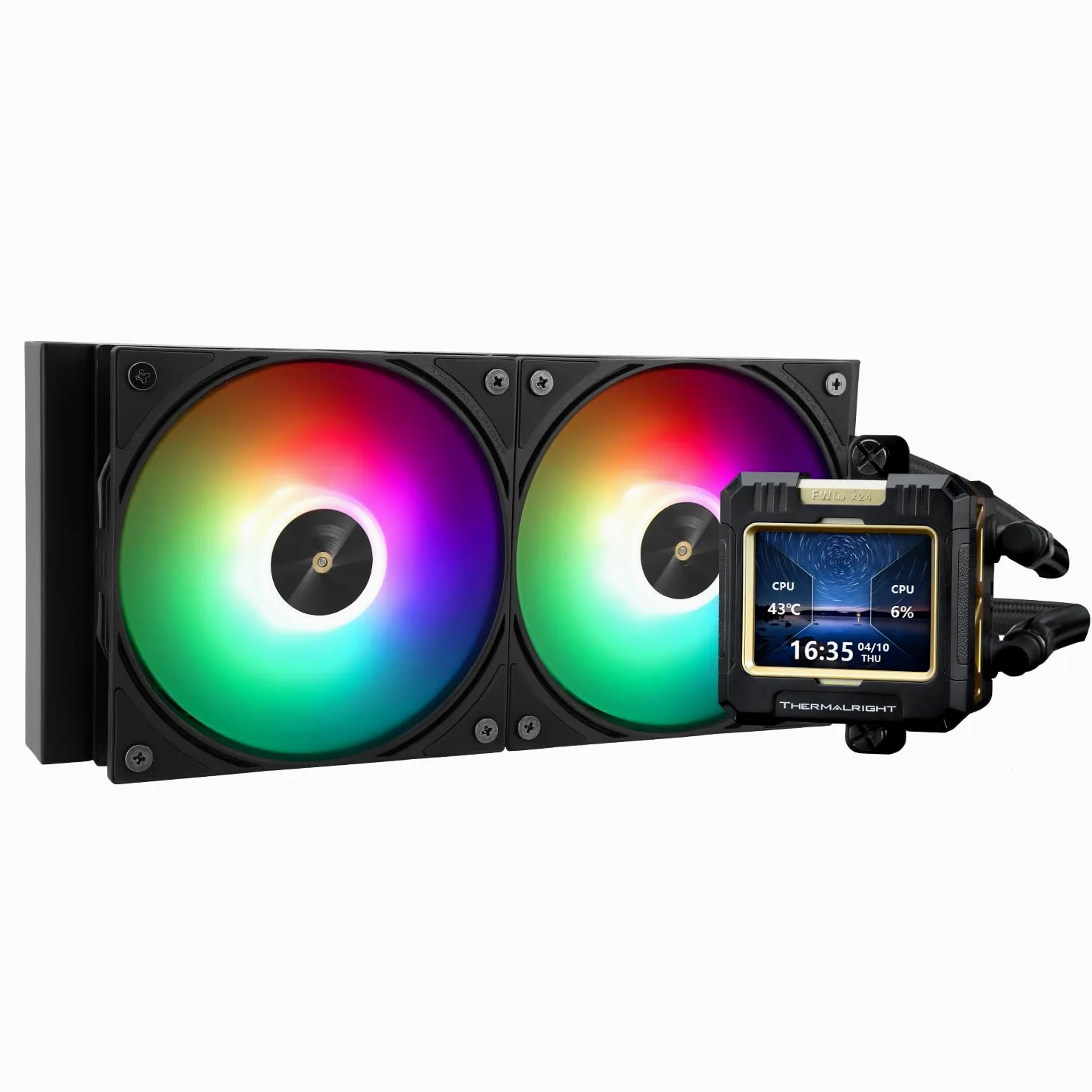 Thermalright FW 240 Nero - Raffreddamento ad acqua ARGB con 2 ventole PWM, schermo LCD IPS 320 x 240, sistema di raffreddamento liquido per CPU Intel PC Aio: AM4/AM5/LGA1700/1851