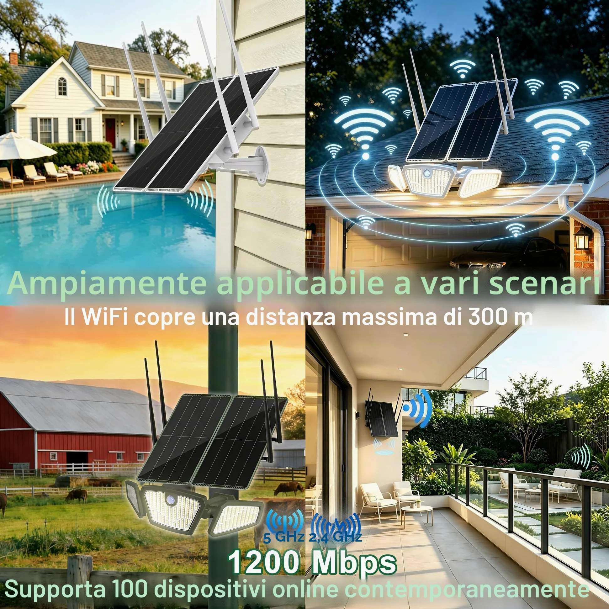 Ripetitore ripetitore WiFi da 30W per esterni,Dual Band,5,8 G/2,4G,copertura 300m, 1200Mbps,batteria 111Wh,IP65,supporta 100 dispositivi,per cortile,fattoria,ufficio, uso commerciale
