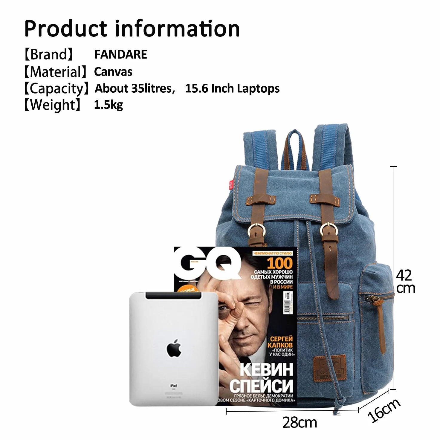 FANDARE Retro 15.6 Pollici Portatile Laptop Notebook Zaino Studente Zaino di Viaggio Viaggi Esterno Scuola Borsa a Zainetto Daypack Tela