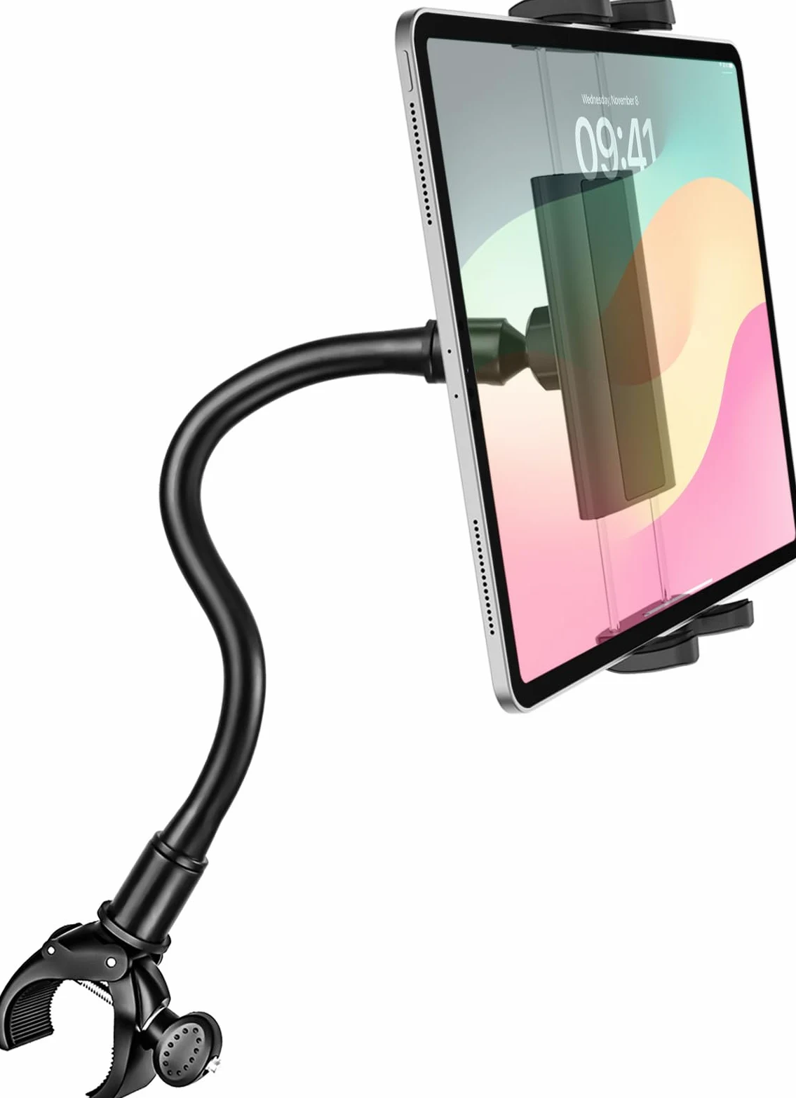 Collo Oca Supporto per Tablet Cyclette, Dosvsi Porta Tablet Tapis Roulant, Regolabile 360° Supporto Bici Manubrio per iPad Pro 12.9 Air Mini, iPad 10.9", Galaxy Tab S A, 4"~13" Tablet & Telefono