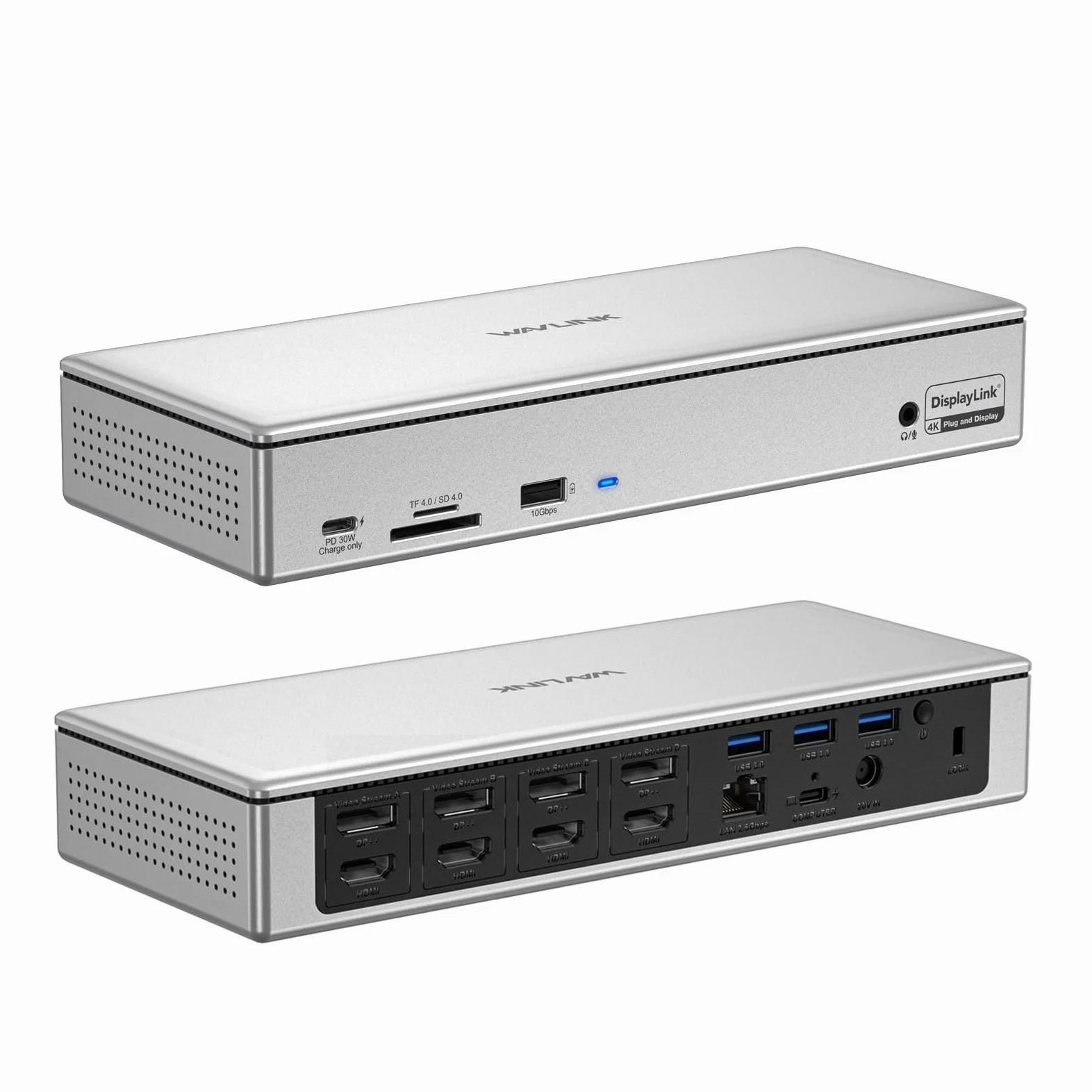 WAVLINK DisplayLink Docking Station 19-in-1 USB-C/A per Mac M1/M2, Windows e New MacBook Neo, 4 Monitor 5K/4K@60Hz, 4 HDMI + 4 DP, 2.5G LAN, 180W, 10Gbps