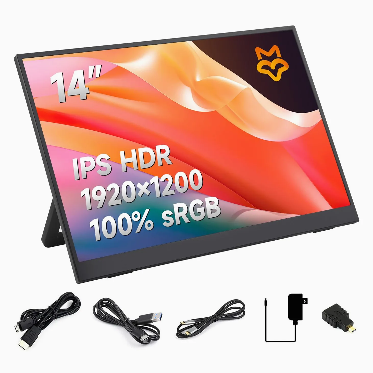 LUCKFOX 14" Portable Monitor with Stand - Plug&Play 1920x1200 WUXGA FHD Ultra Thin/Light USB-C HDMI Second Monitor 178° Viewing Dual-Track HiFi Speaker for Raspberry Pi/Jetson/PC/Game Console/Phone