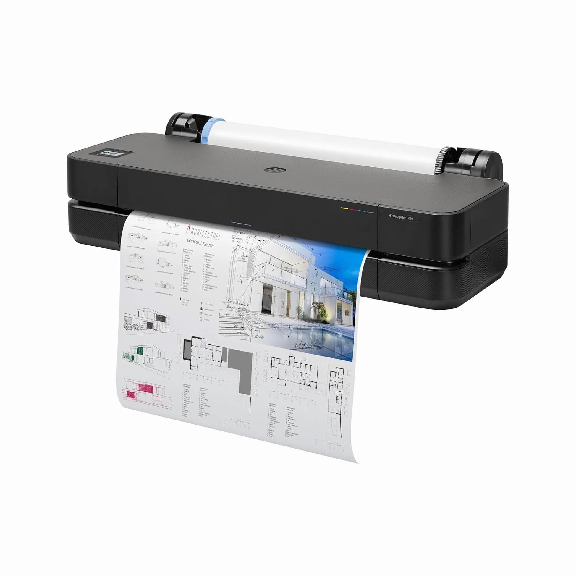 HP DesignJet T210 Stampante per Grandi Formati da 61 cm 8AG32D, Formati supportati da A4 ad A1, velocità 59 Pagine A1 all’Ora, Gigabit Ethernet, USB, Wi-Fi, Garanzia 1 Anno, Nero
