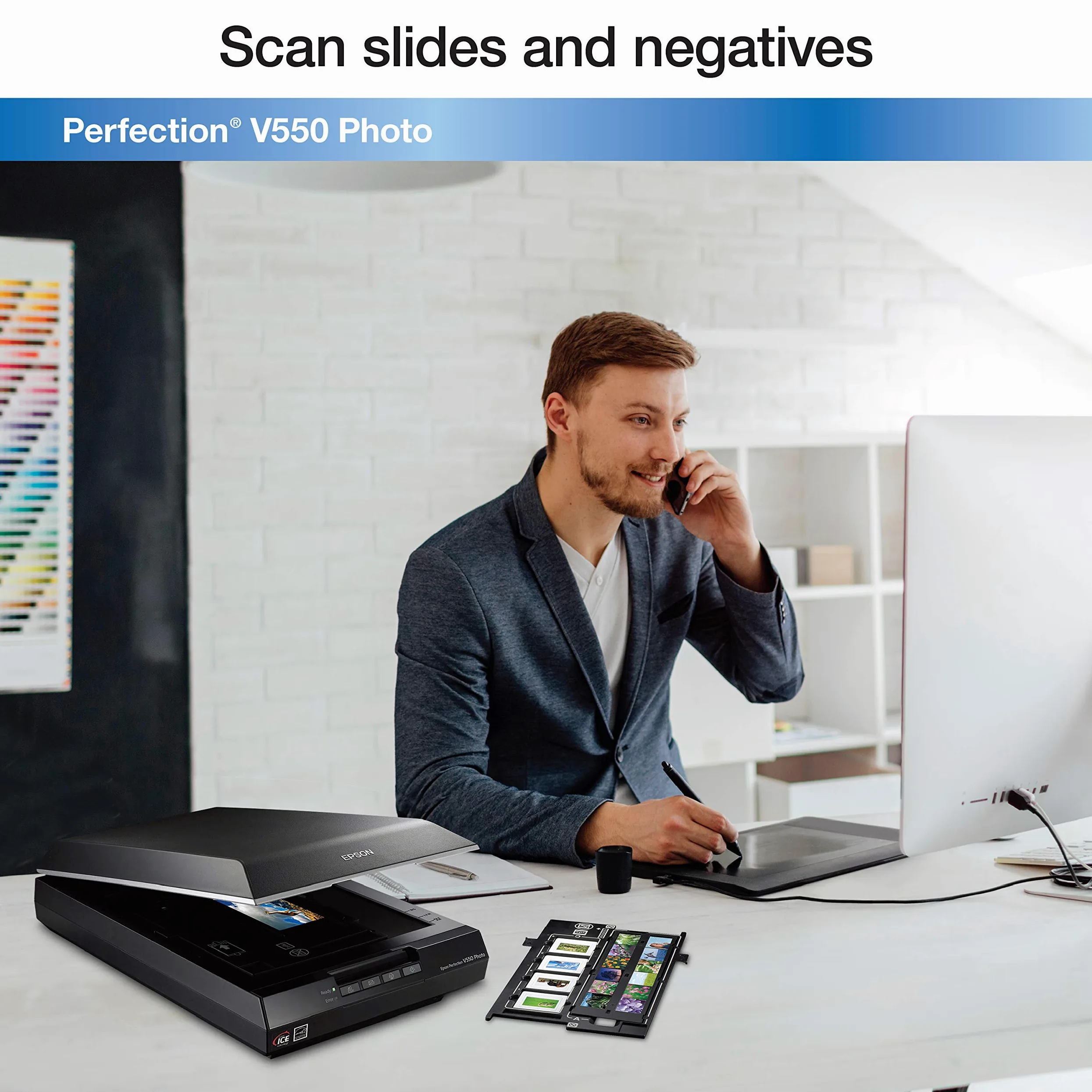 Epson Perfection V550 Photo, Scanner A4, Digital ICE per Pellicole, Lettore Negativi/Positivi, Scansione su Cloud, Risoluzione 6.400 dpi