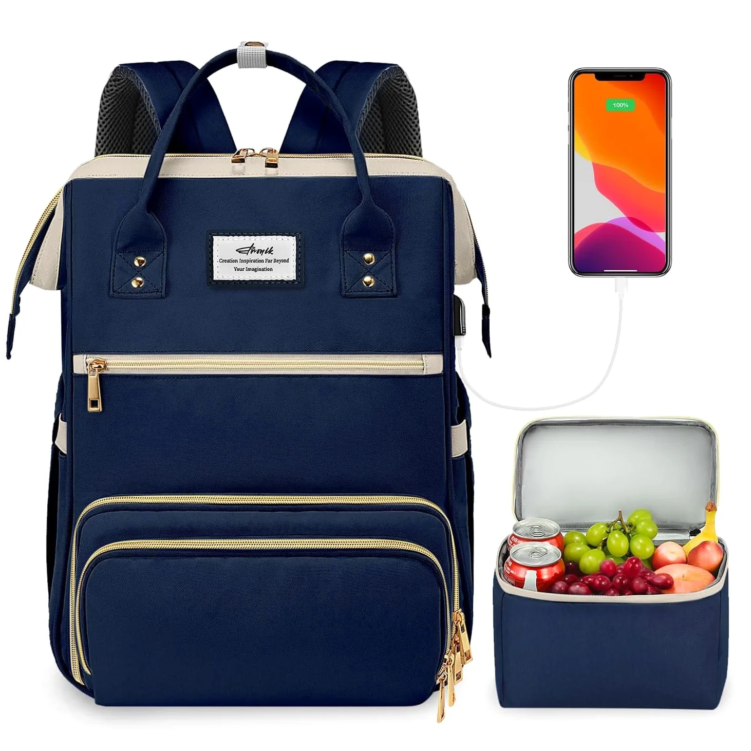 Zaino per il pranzo da uomo, zaino per laptop da 15.6 pollici con porta USB, borsa per laptop per scuola universitaria, insegnante, infermiera, lavoro, viaggi, blu