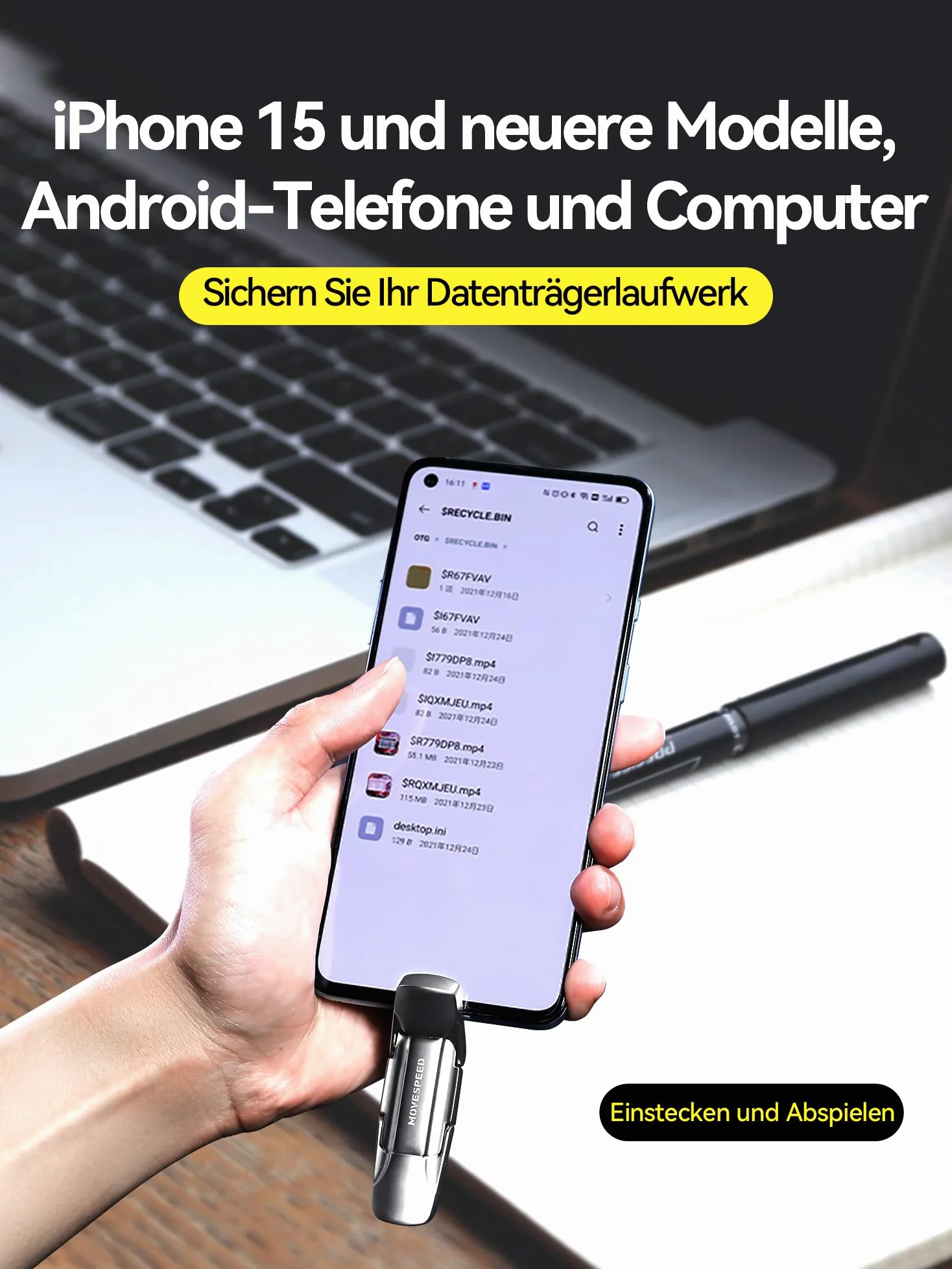 MOVE SPEED USB C Stick 512 GB – SSD esterno ad alta velocità 520 MB/s, dual USB Type-C + USB A 3.2 Gen2, chiavetta OTG compatibile con smartphone Android, iPhone 15, MacBook, laptop e tablet