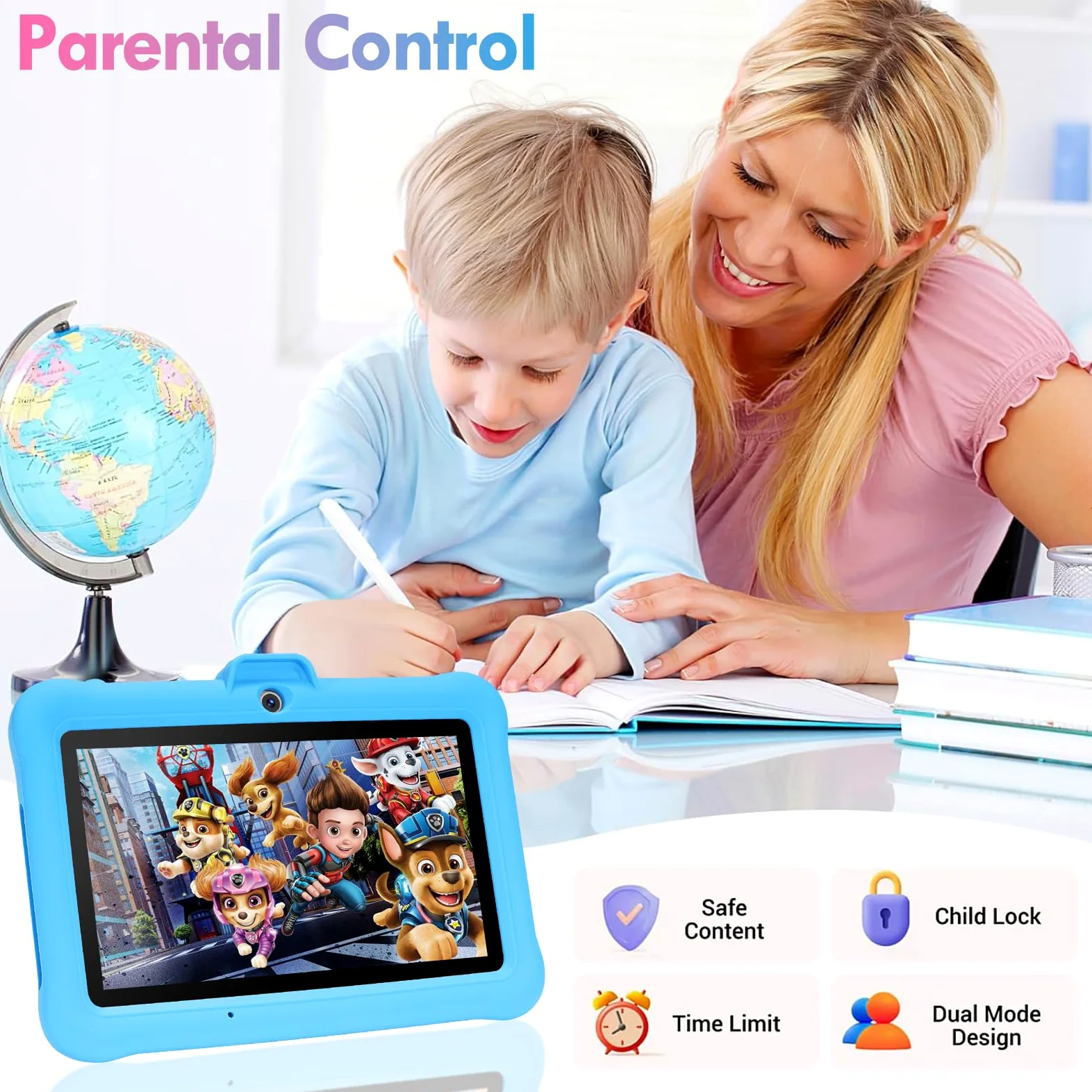 Tablet Bambini 7 Pollici Android, RAM 8 (3+5) GB, ROM 64 GB (TF 128 GB), GMS Certified, Apps Preinstallato, Educativo, Controllo Parentale, WiFi, Kid-Proof Custodia con Supporto Regolabile