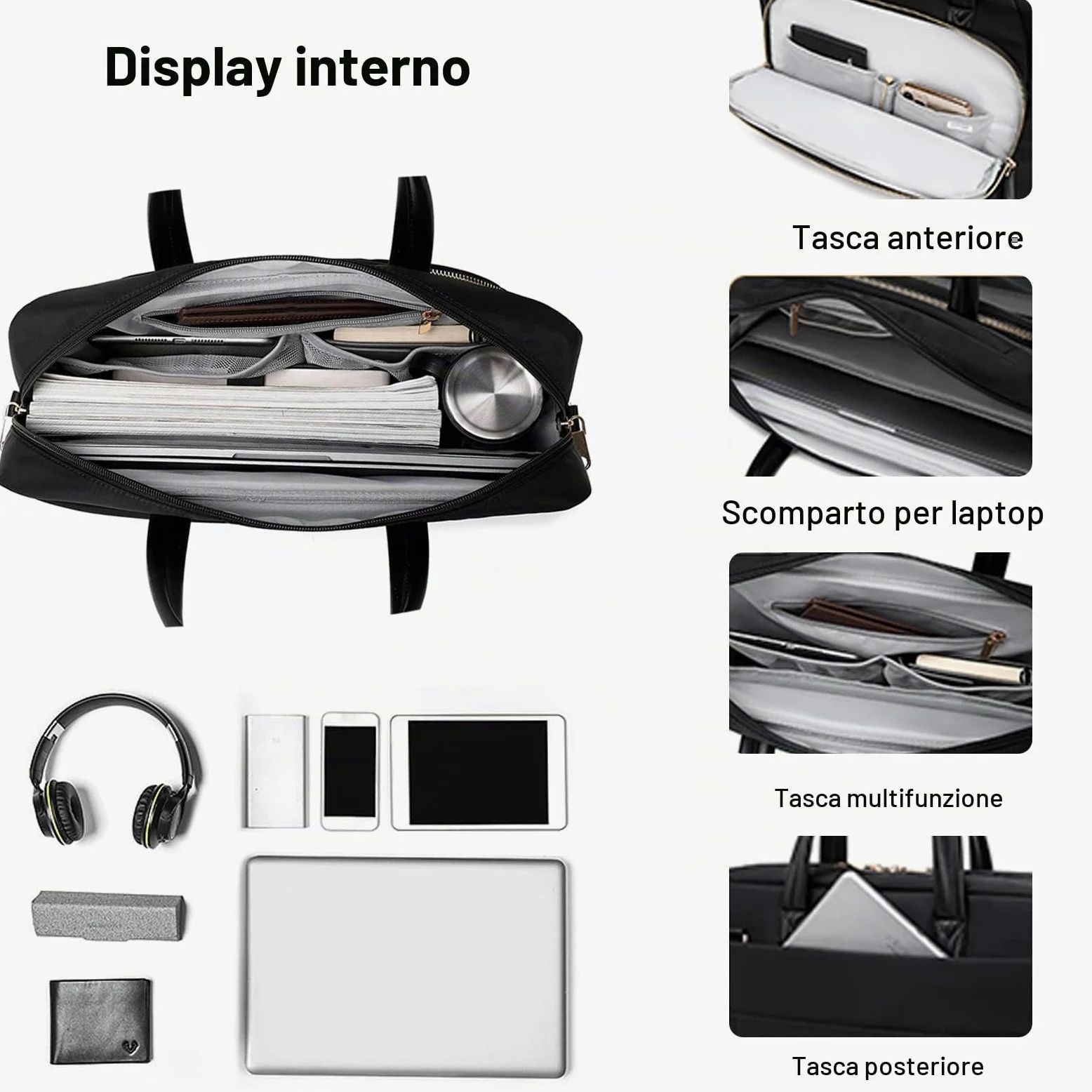 FANDARE Borsa Porta PC Donna Lavoro Cartella Borse per 15.6 Pollici Computer Grande Borsa Messenger Tracolla Ventiquattrore per Ufficio Università Insegnanti Scuola Lavoro Business Nero M