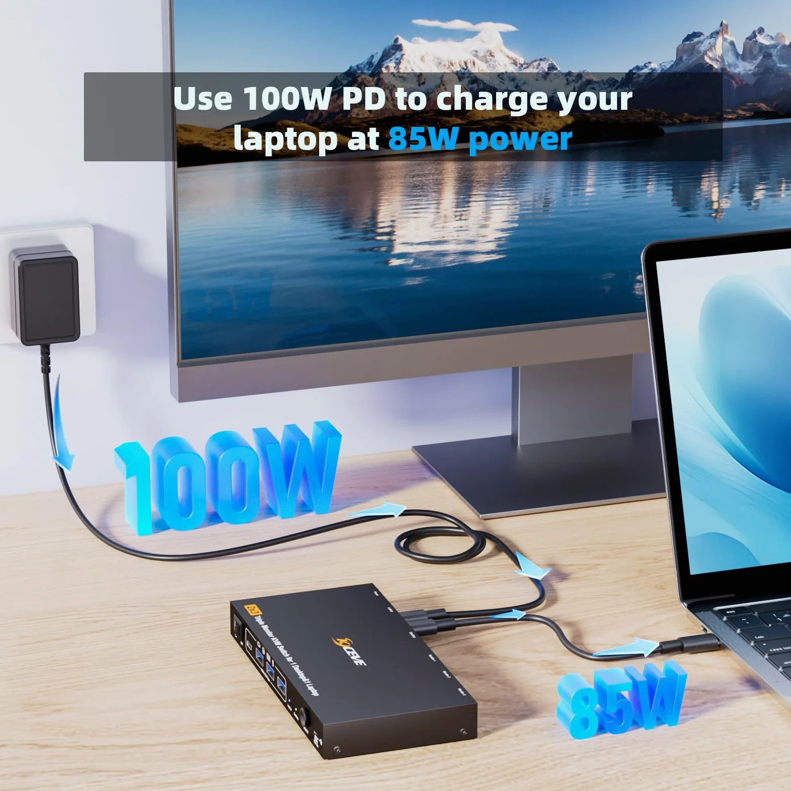 Triple Monitor KVM Switch per 1 Laptop 1 Desktop, USB 3.1 KVM Switch 2 PC 3 Monitor USB C HDMI DP Condividono 4 USB ports, 100W PD, 4K@60Hz, MST, Wired Remote(4K USBC DP HD 2 in 3 out)