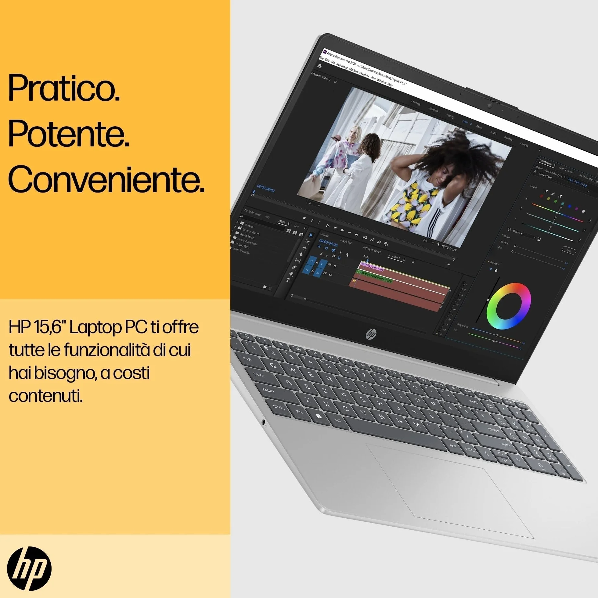 HP Laptop 15-fd0021sl, PC Portatile 15", Display FHD, Notebook, (Intel Core 3 100U, RAM 8GB, SSD 256GB, Windows 11), Computer Portatile, Uso quotidiano, Tastiera Italiana, QWERTY, Argento