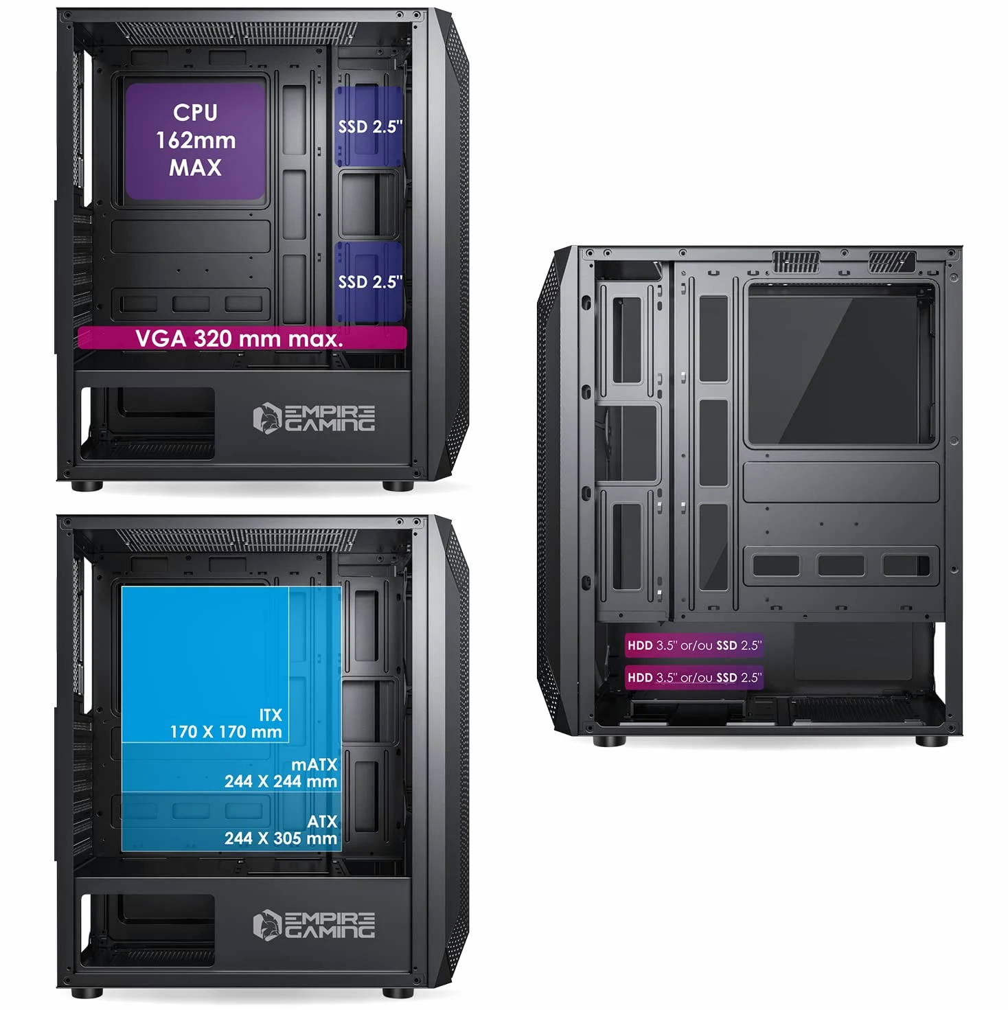 EMPIRE GAMING - Case PC da Gioco Ruby - ARGB Mid-Tower ATX, mATX, ITX -Frontale Mesh -Pannello Laterale in Vetro Acrilico -4 Ventilatori 3 Pins 5 Volt LED RGB Indirizzabile 120 mm -MB Sync- Nero