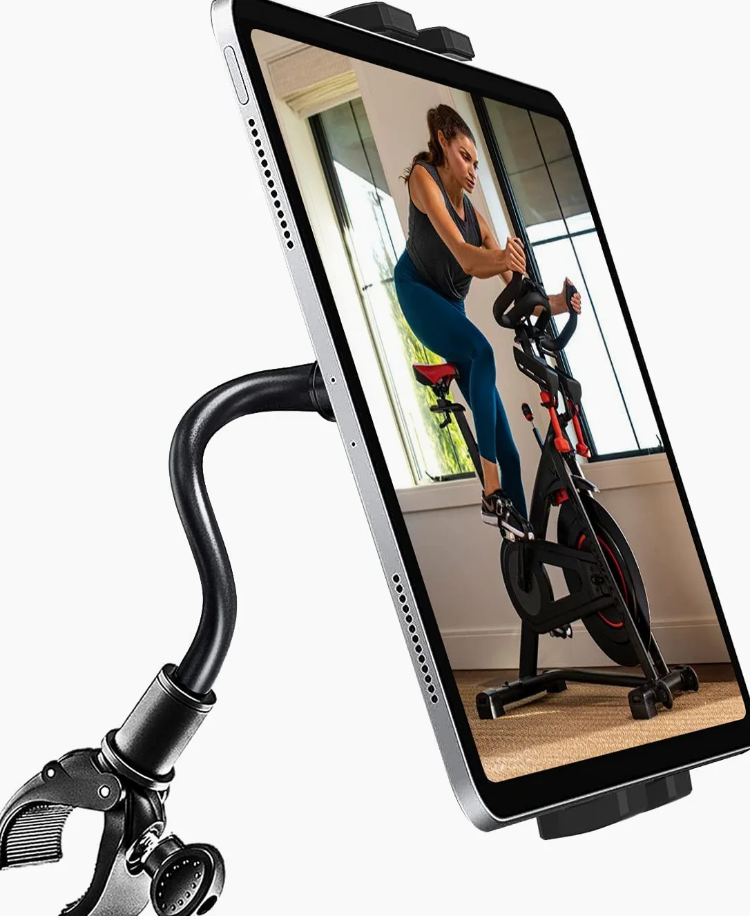 Oilcan Porta Tablet Tapis Roulant, Collo Oca Supporto Tablet Manubrio Bicicletta Ellittica Passeggino Sedia Rotelle con Braccio Regolabile, per iPad Pro Air Pro, Lenovo, Fire, iPhone (4-12.9")
