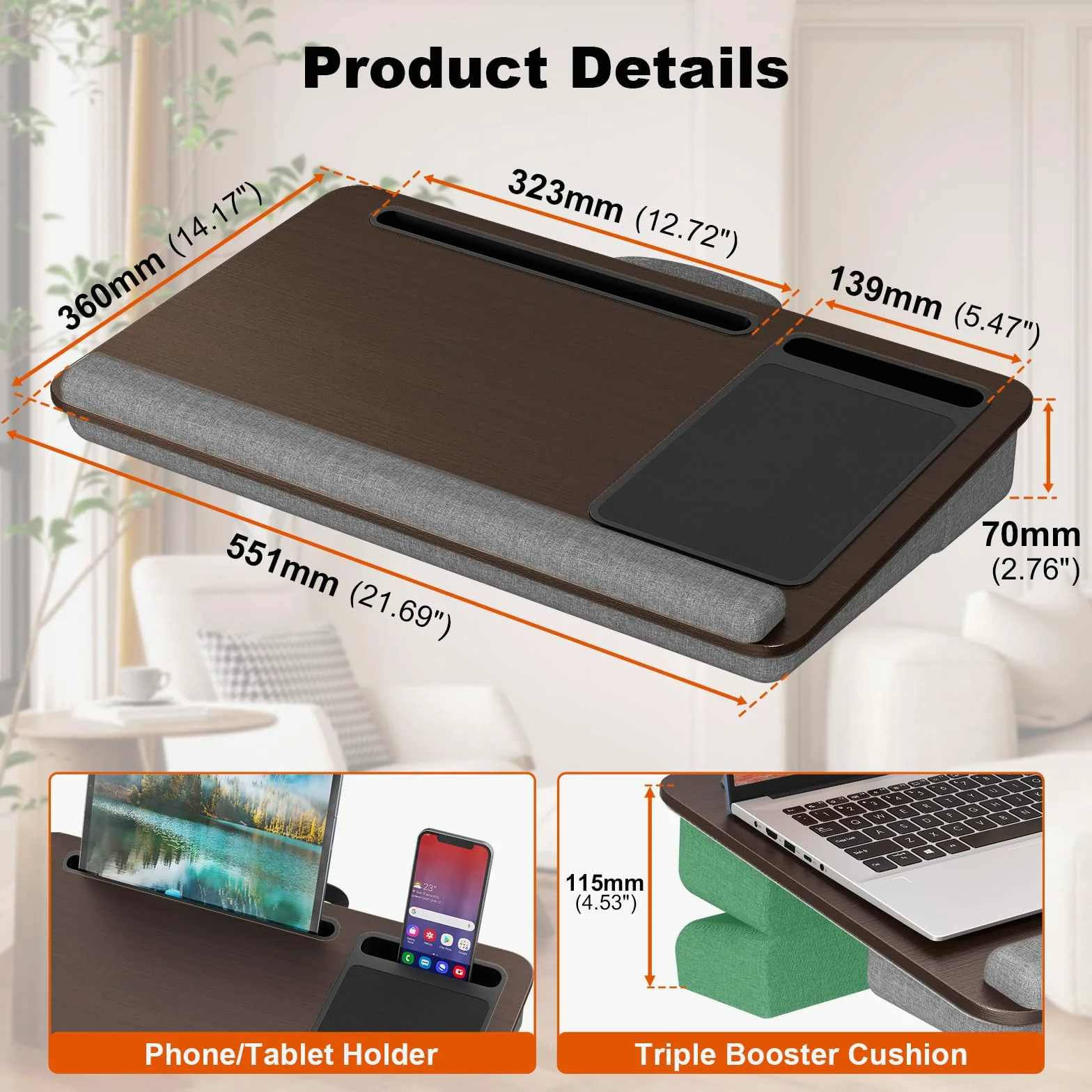PUTORSEN Lap Desk per computer portatili fino a 17,3", scrivania portatile extra large con tappetino per mouse e tappetino da polso per notebook, Tablet, supporto per laptop con supporto per tablet