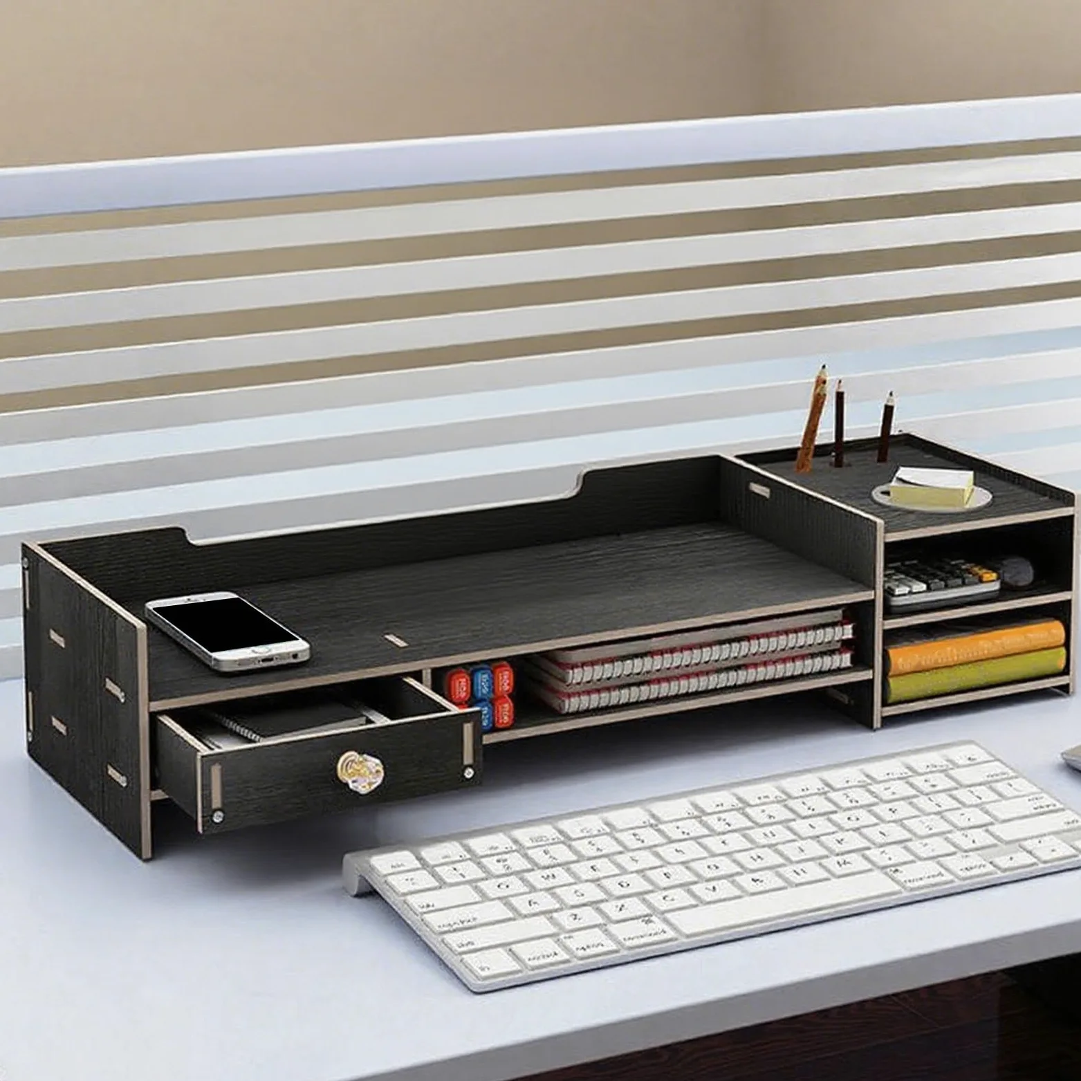 Supporto Monitor per Scrivania Supporto per Computer da Scrivania | Accessorio in Legno per PC Ufficio Stampante Tastiera Organizzazione