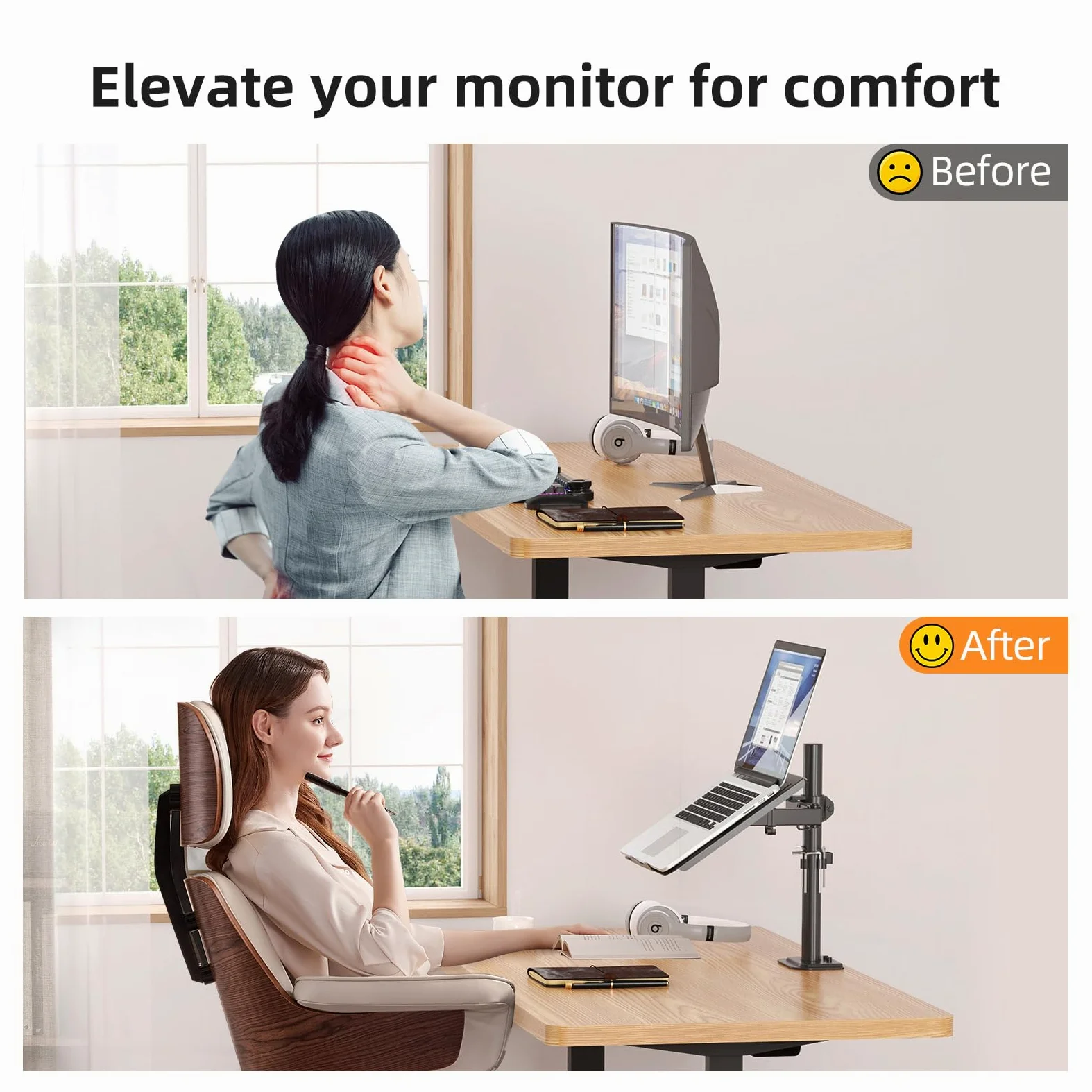 suptek Supporto schermo PC con vassoio per computer portatile, supporto monitor per display LCD/LED pollici - Supporti e Rialzi Per Schermo Accessori Desktop, Parete MD6421TP004