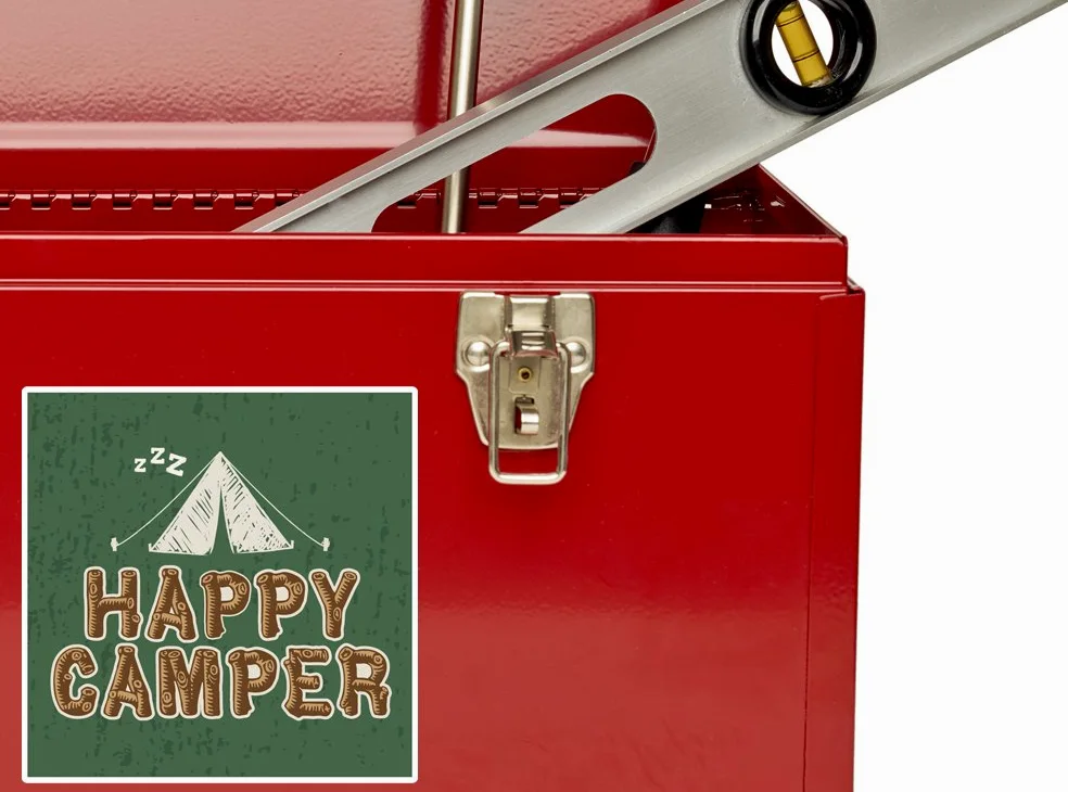 2 x 30 cm/300 mm Happy Camper adesivi in vinile per bagagli da viaggio #7340