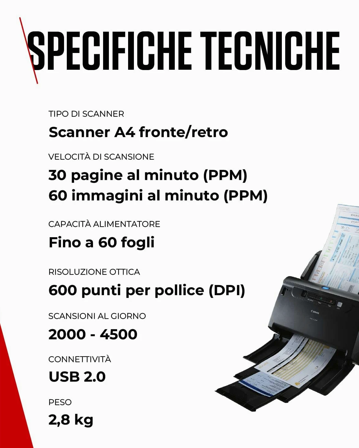 Canon Scanner per Documenti imageFORMULA DR-C225II | Scanner Fronte-Retro con USB per Casa e Ufficio | Fino a 25 Pagine al Minuto | Software CaptureOnTouch | Supporto OCR e Scansione su Cloud