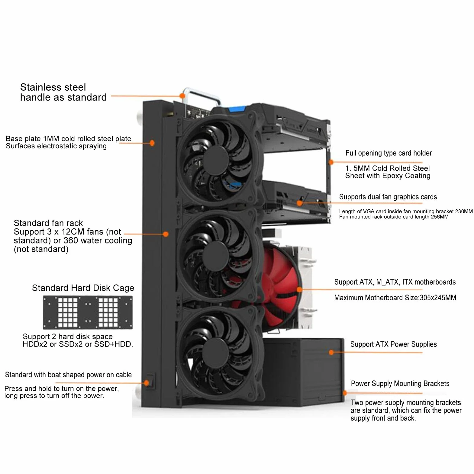 Rack per Scheda Madre Aperto ATX per Computer, Chassis per Computer ATX, Custodia per Computer da Gioco Fai-da-Te in Acciaio, Rack per Scheda Madre del Computer ATX M ATX ITX