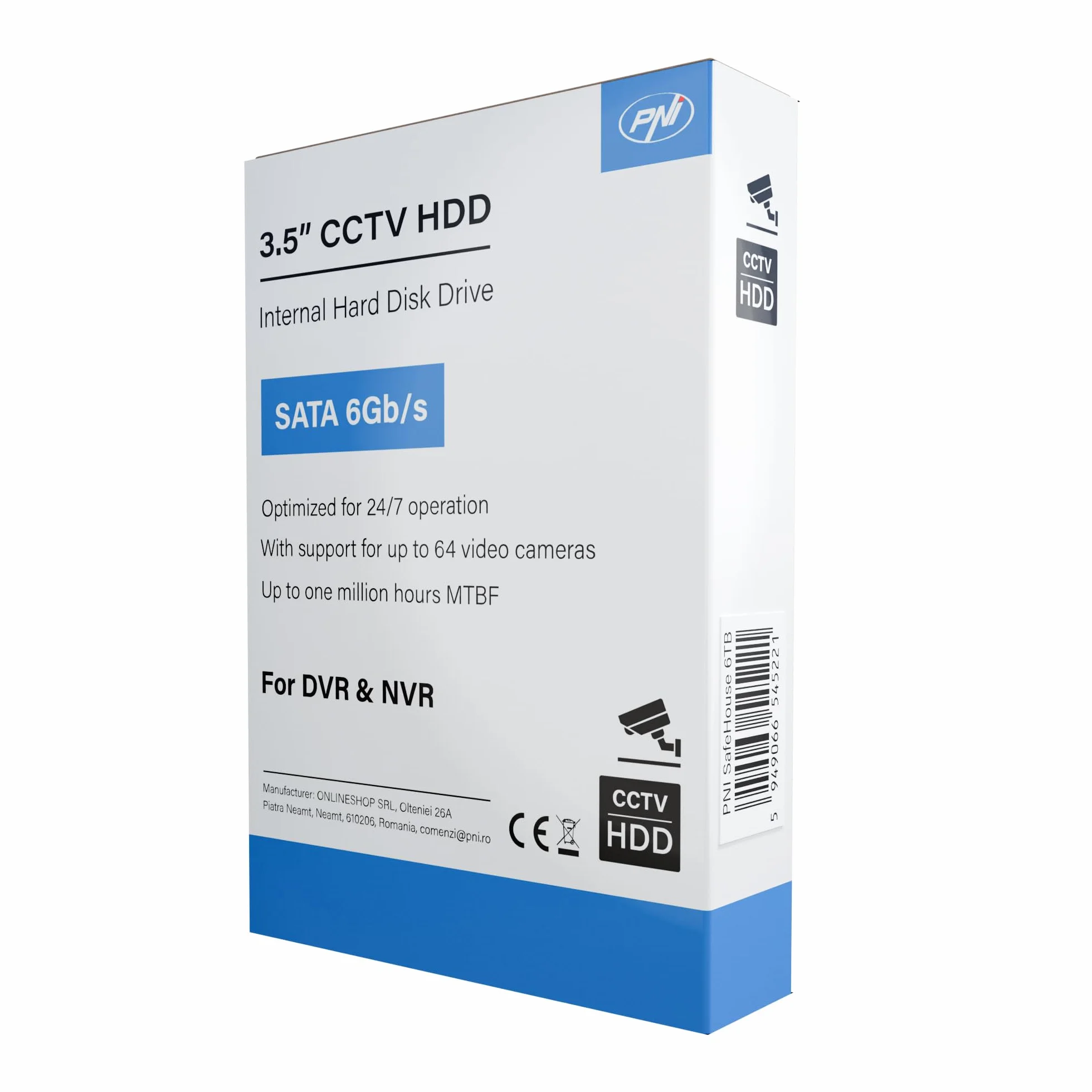 Hard Disk interno PNI SafeHouse 6TB 3,5" HDD, CCTV, 128MB, SATA III, 7200 RPM per sistemi di sorveglianza