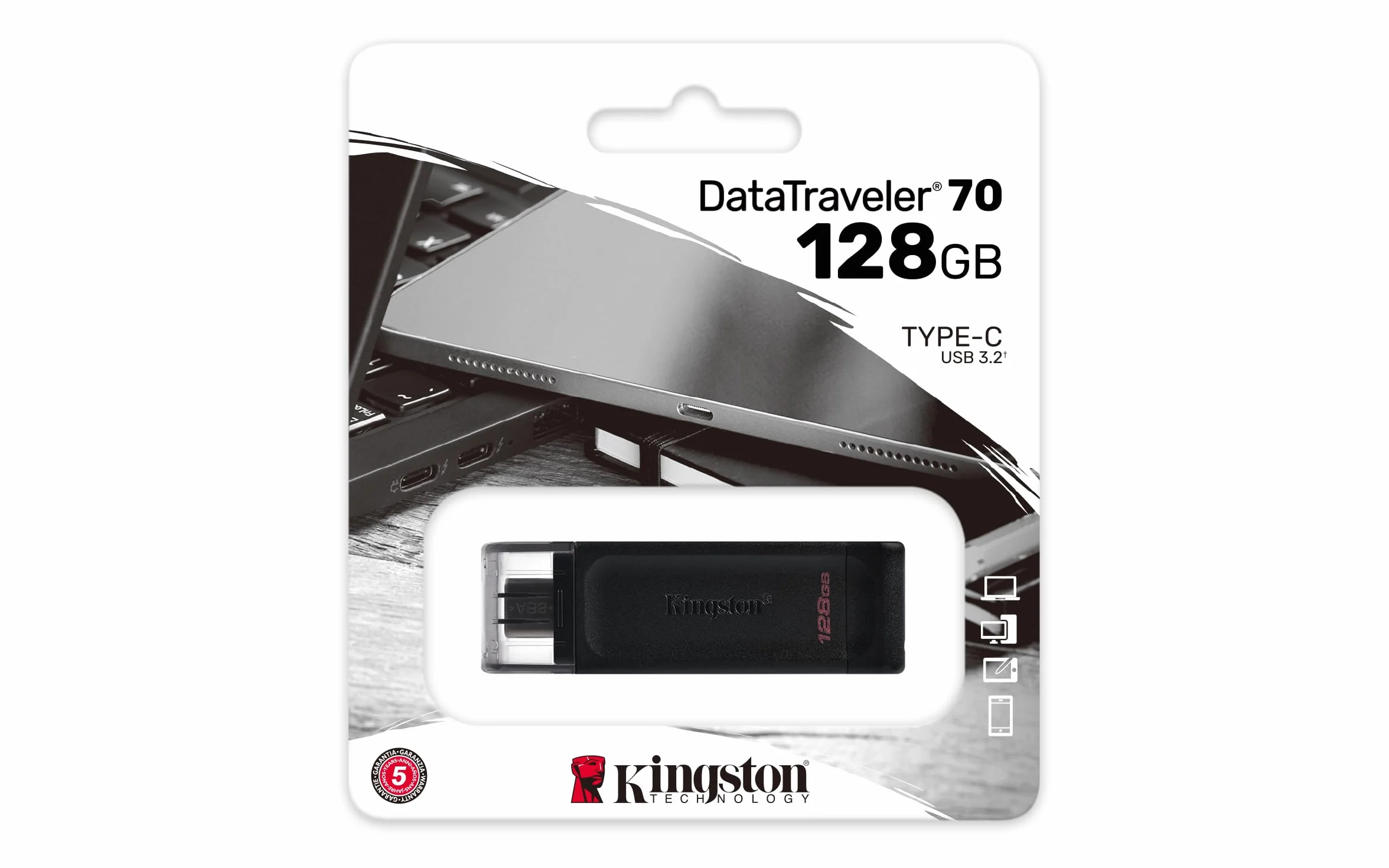 Kingston DataTraveler 70 - DT70/128GB Drive Flash USB-C, Nero