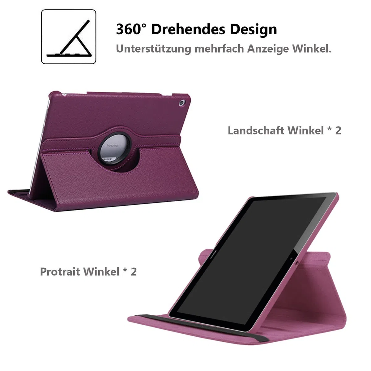 Custodia per Huawei MediaPad T3 10 Tablet 9.6 inch (AGS-W09 AGS-L09 AGS-L03) - Rotazione di 360 gradi Custodia protettiva completa per supporto,Con Penna Stilo, Pellicola Per Schermo (Purple)