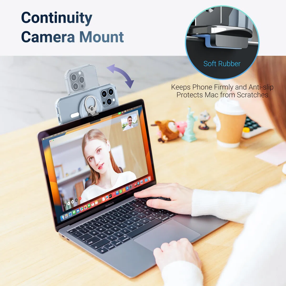 PROfezzion Supporto Porta Fotocamera Continuity in Metallo con per Notebook Mac Macbook Pro Air Compatibile con iPhone 17 16 15 14 13 12 Pro Max, Trasforma il tuo iPhone in una Webcam - Blu