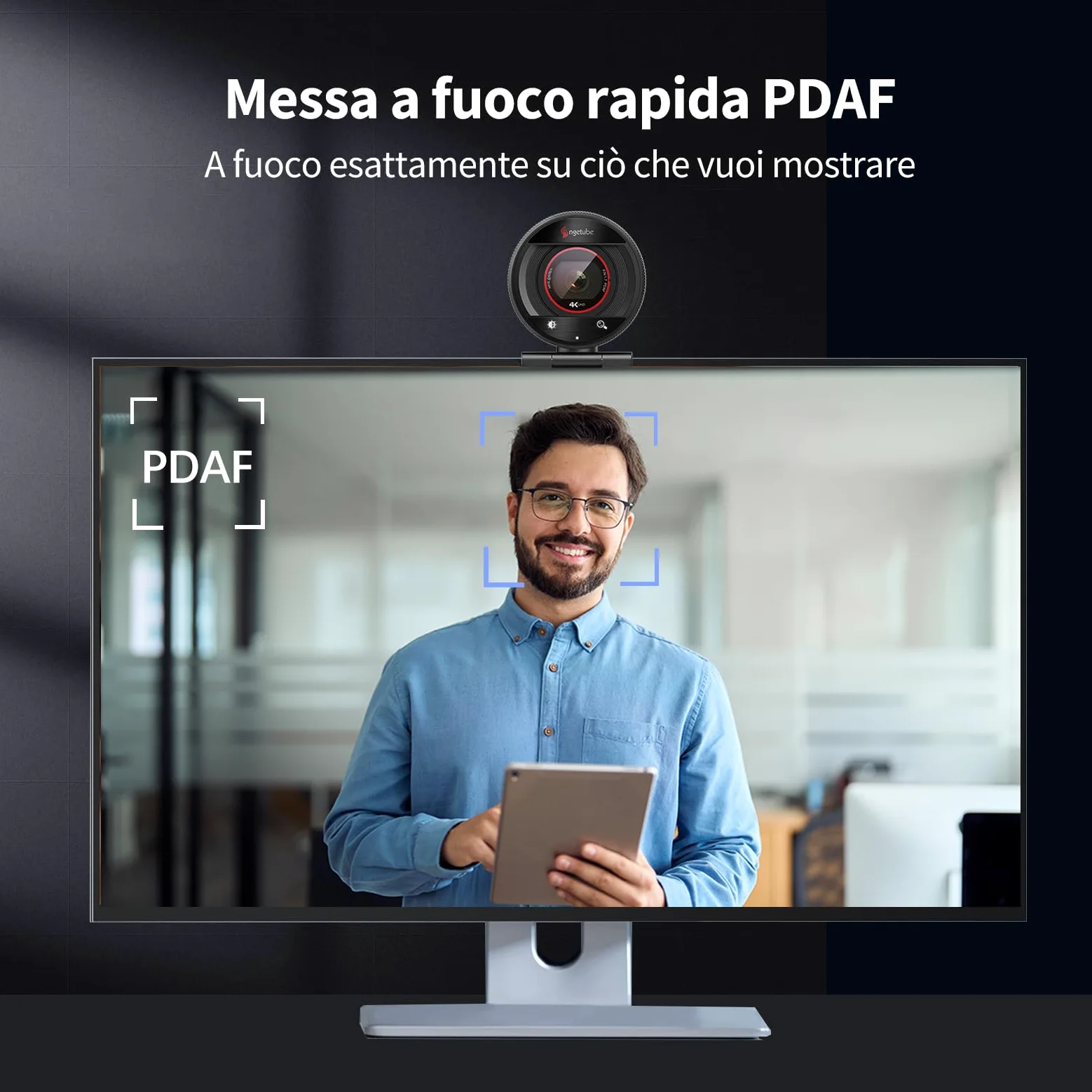 Angetube Webcam 4K per PC, Videocamera Streaming 1080P@60FPS con Autofocus PDAF, AI Noise Cancelling Mics, Zoom 8x, Webcam USB con Copertura Privacy per Laptop/Mac, Compatibile con Zoom, Teams, OBS